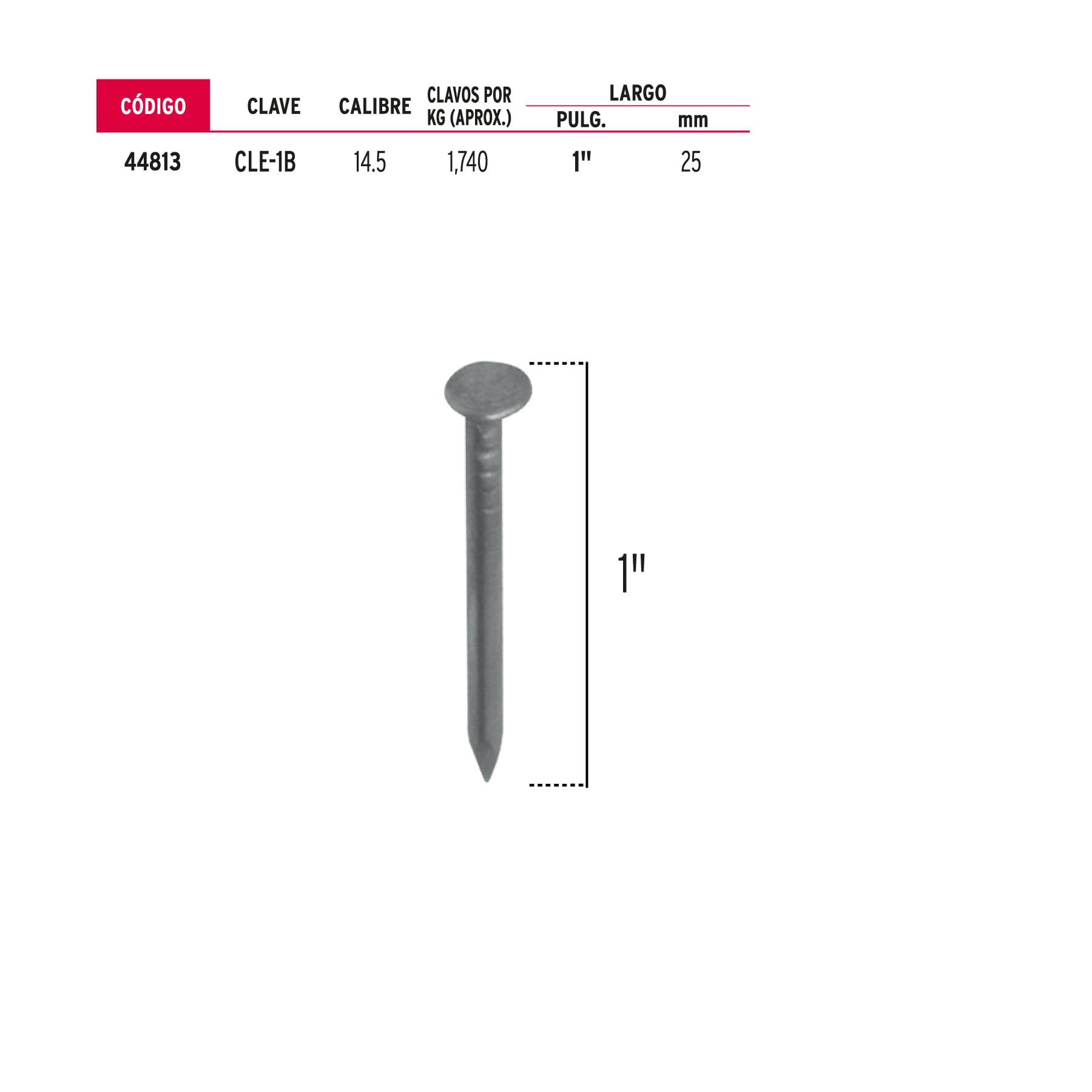 Bolsa con 1 kg de clavo estándar 1" con cabeza, Fiero