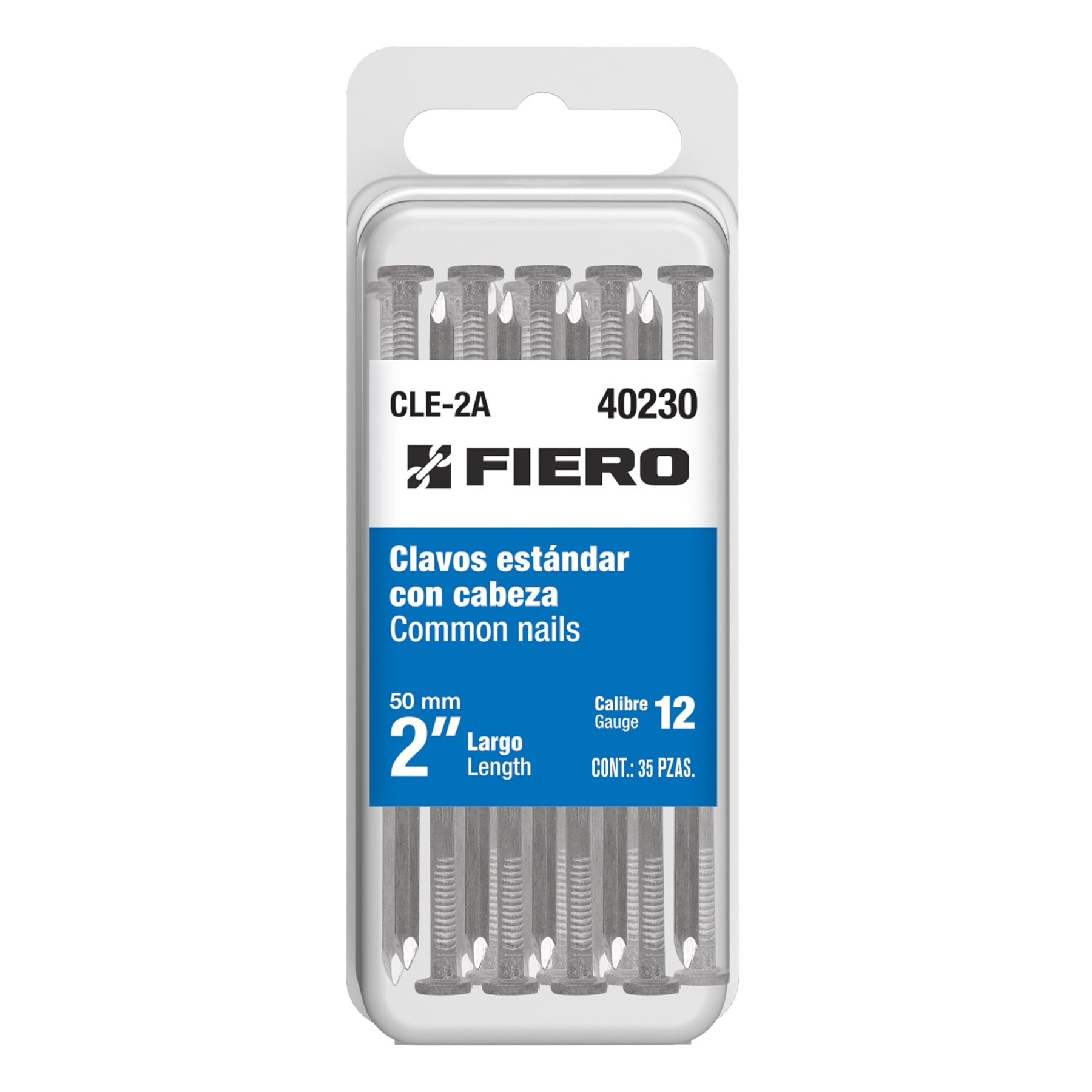 Blíster con 35 clavos estándar 2" con cabeza, Fiero