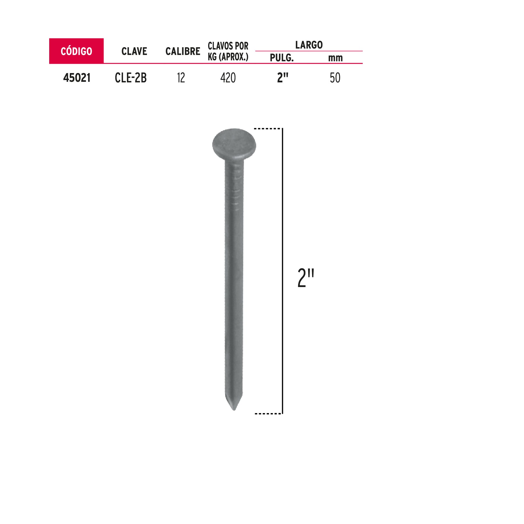 Bolsa con 1 kg de clavo estándar 2" con cabeza, Fiero
