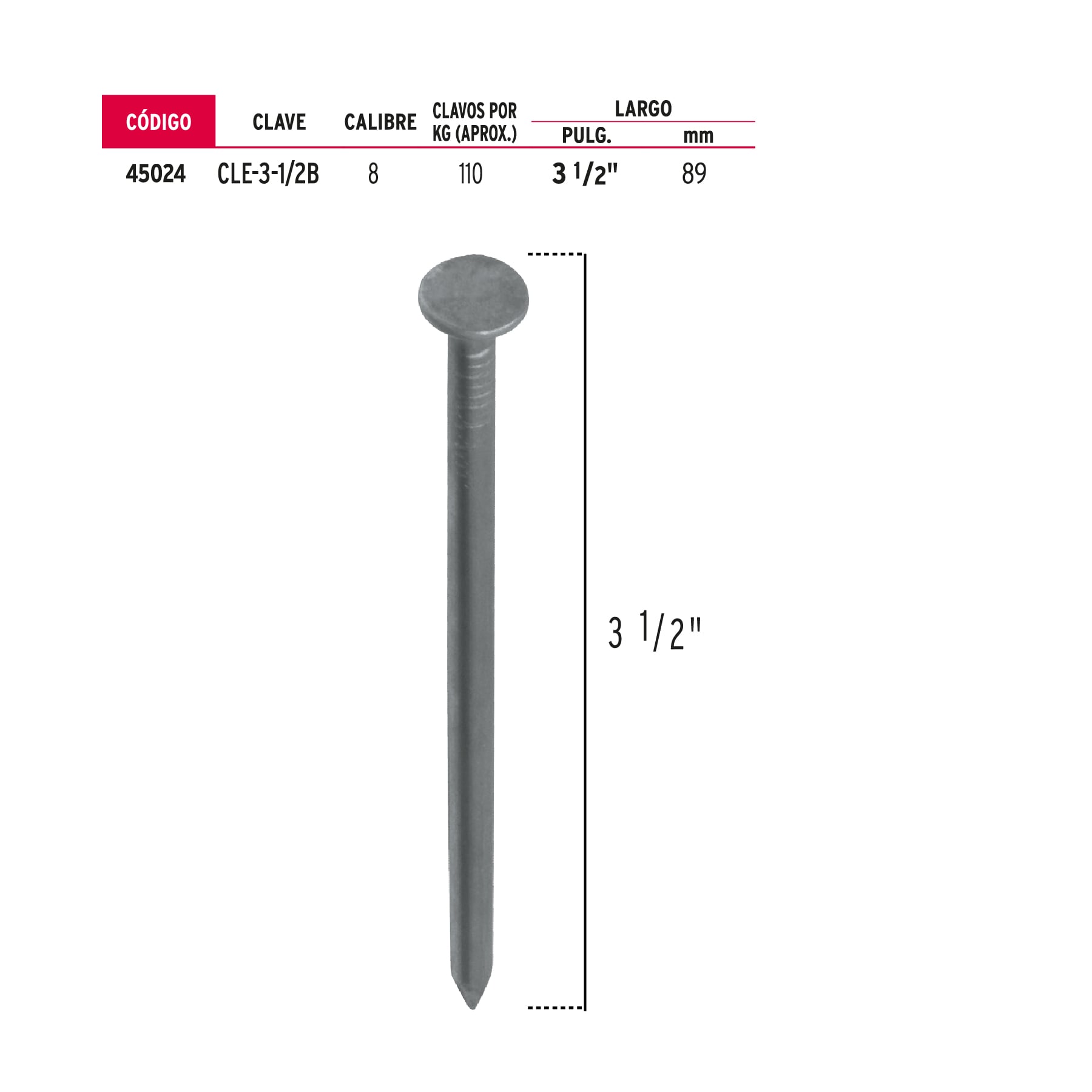 Bolsa con 1 kg de clavo estándar 3-1/2" con cabeza, Fiero