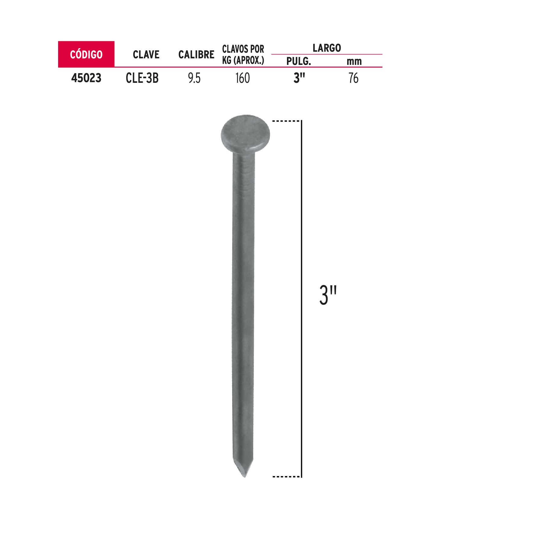 Bolsa con 1 kg de clavo estándar 3" con cabeza, Fiero
