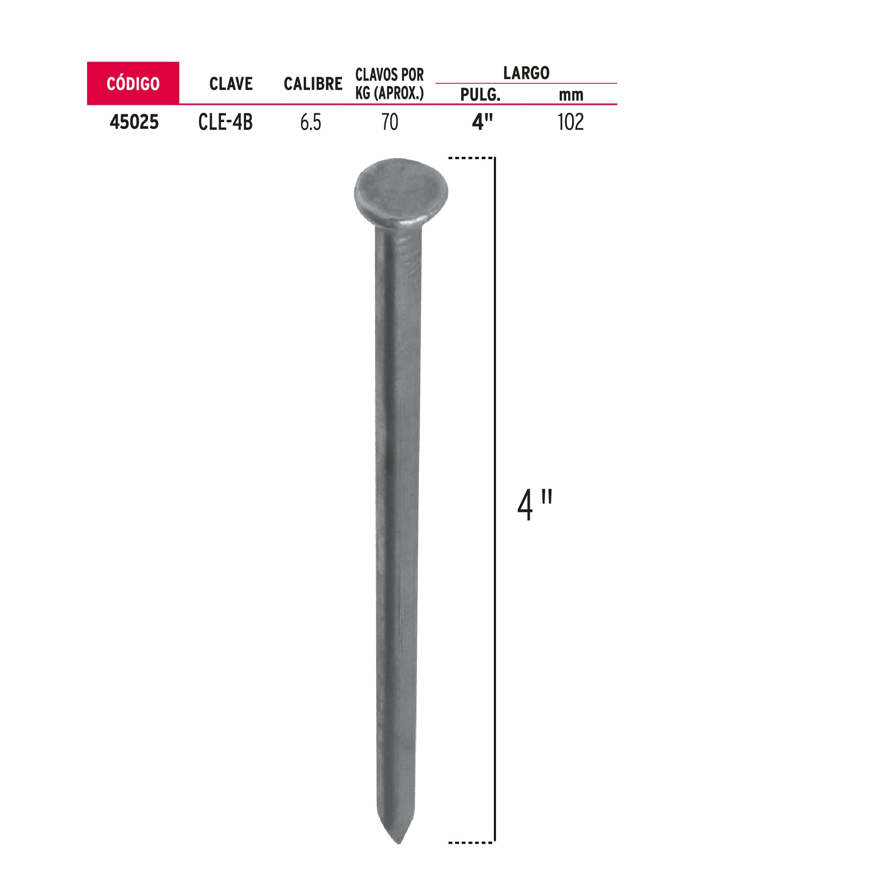 Bolsa con 1 kg de clavo estándar 4" con cabeza, Fiero