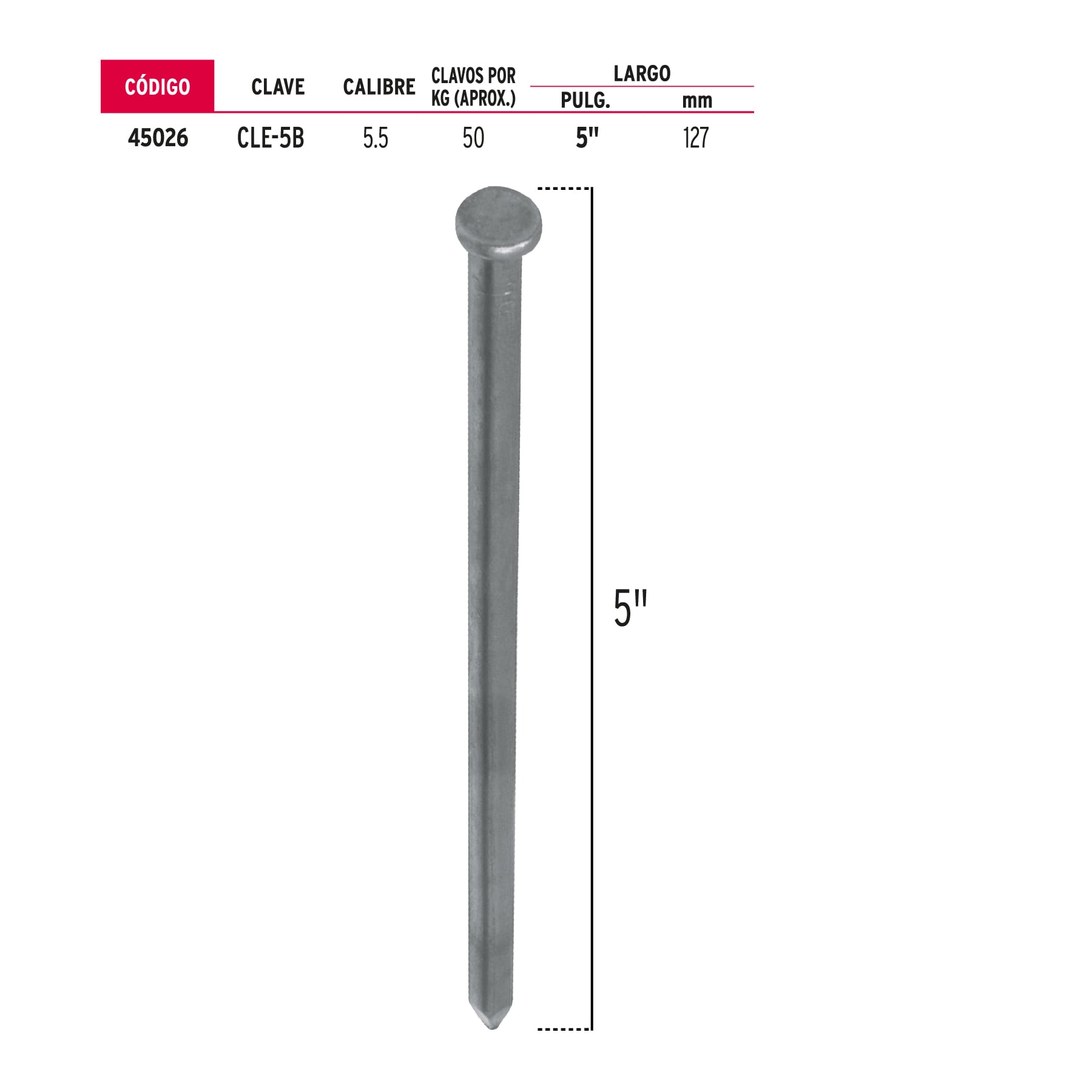 Bolsa con 1 kg de clavo estándar 5" con cabeza, Fiero