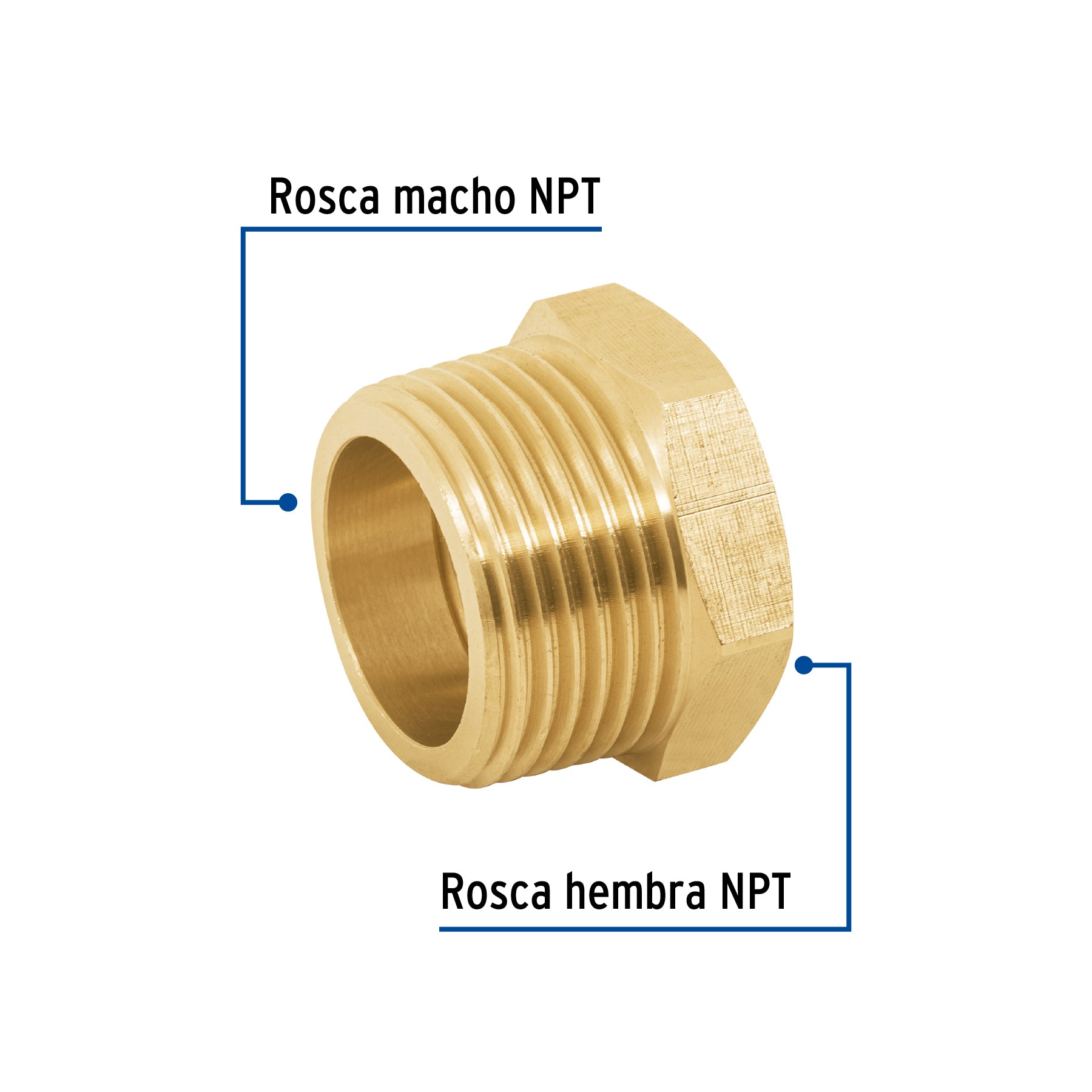 Reducción bushing de latón, 1" x 3/4", Foset