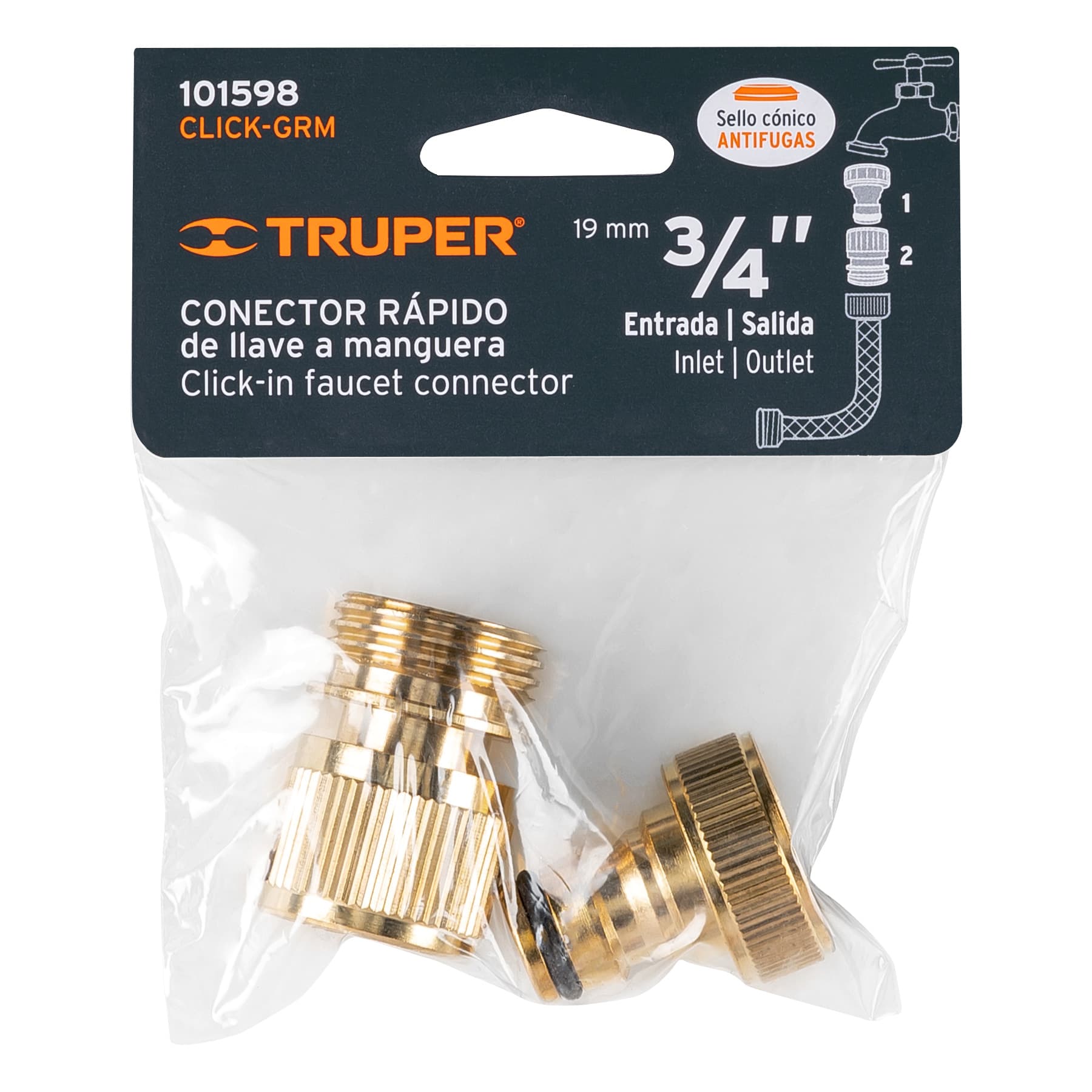 Conector 3/4" rápido de latón grifo-manguera sistema click