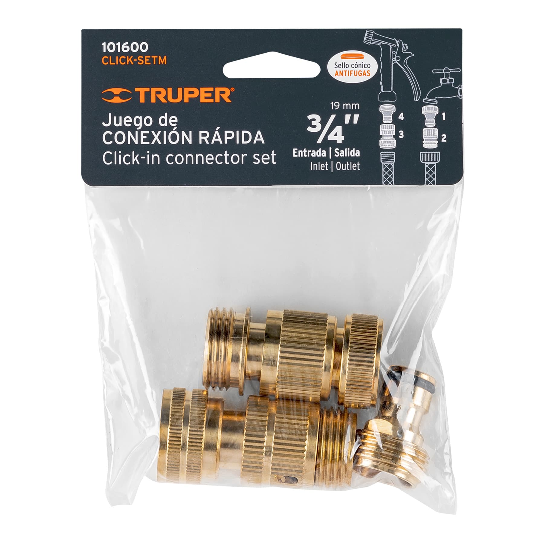 Juego de 5 conectores 3/4" rápidos de latón, sistema click