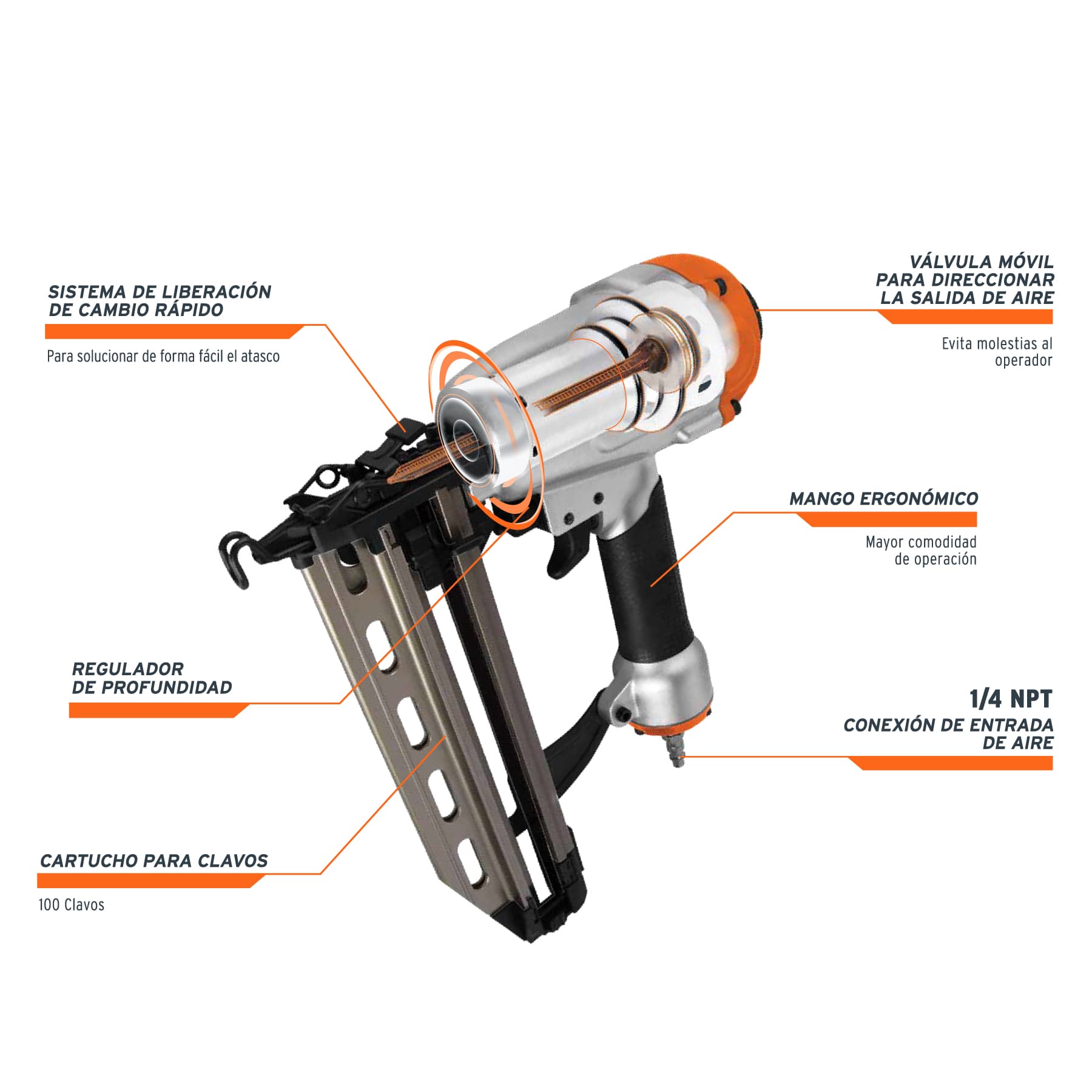 Clavadora neumática profesional, calibre 16, Truper