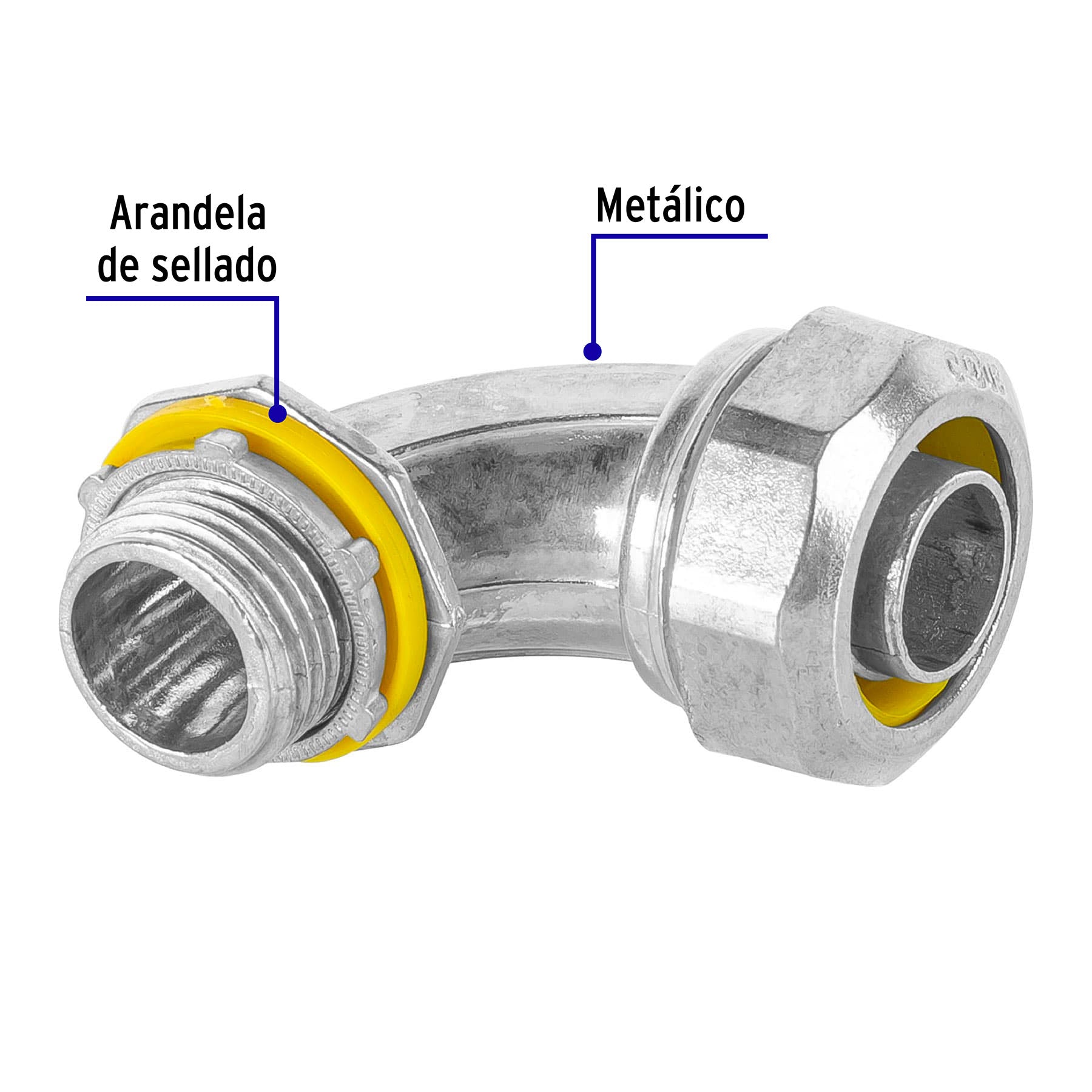 Conector curvo de 1/2" para tubo liquid tight, Volteck