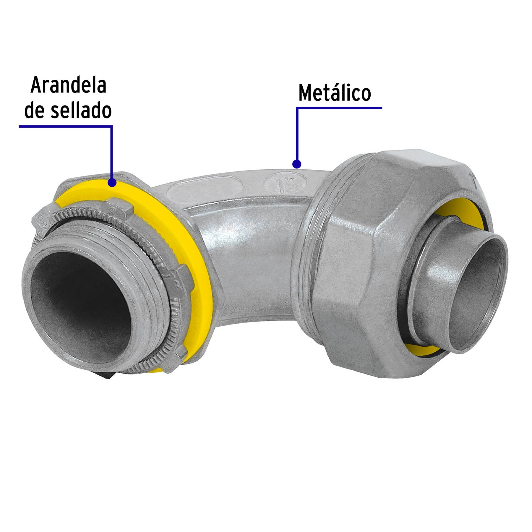 Conector curvo de 1" para tubo liquid tight, Volteck