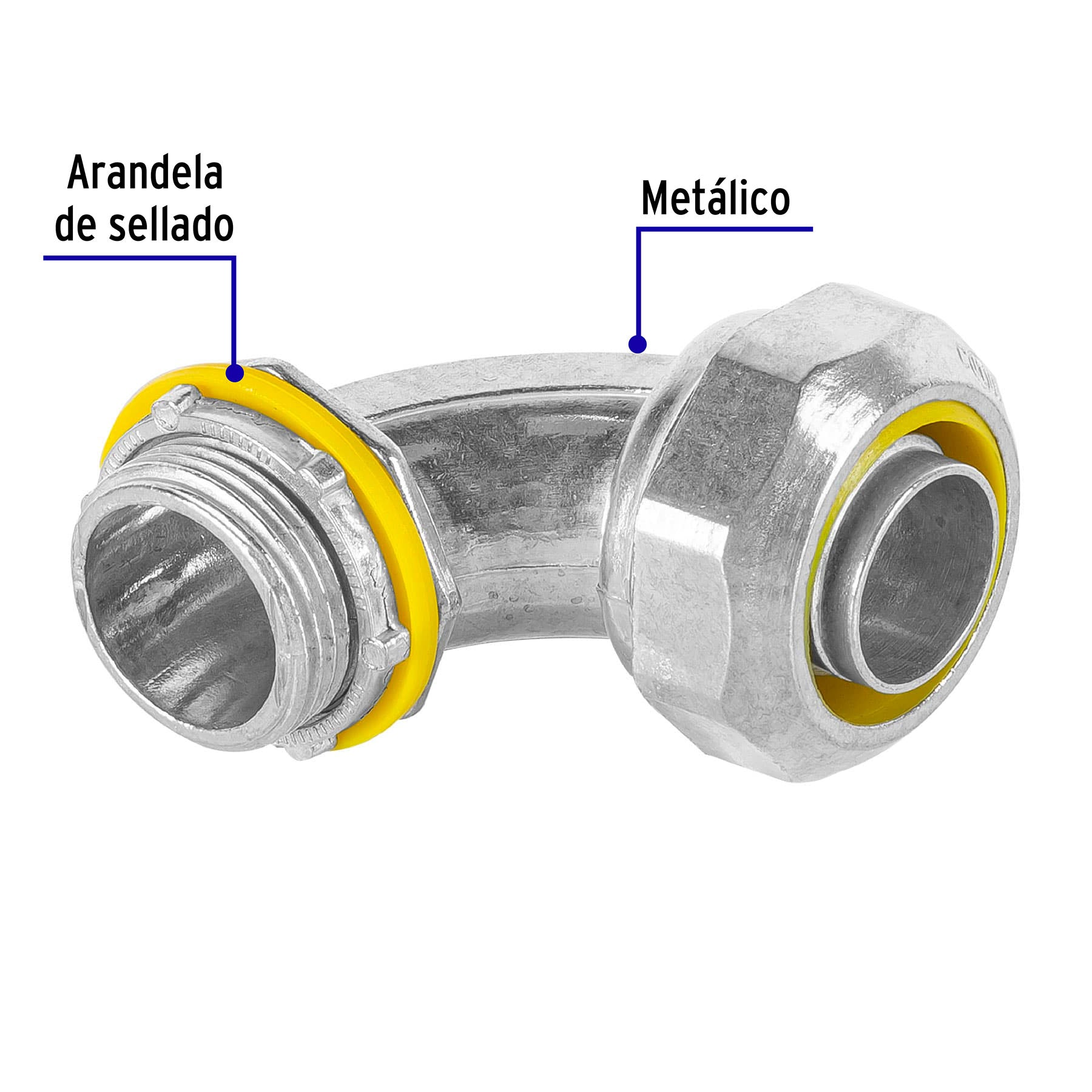 Conector curvo de 3/4" para tubo liquid tight, Volteck