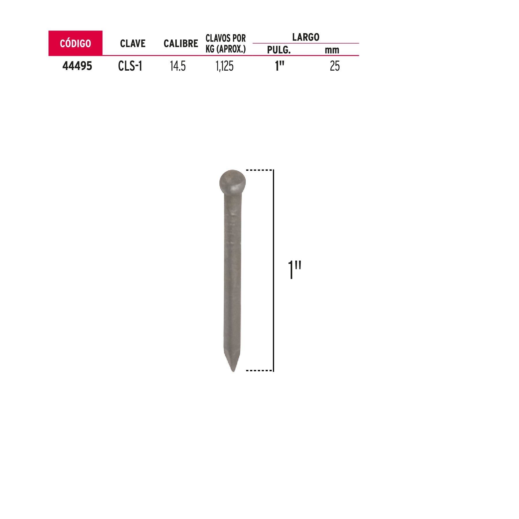 Bolsa con 1 kg de clavo estándar 1" sin cabeza, Fiero