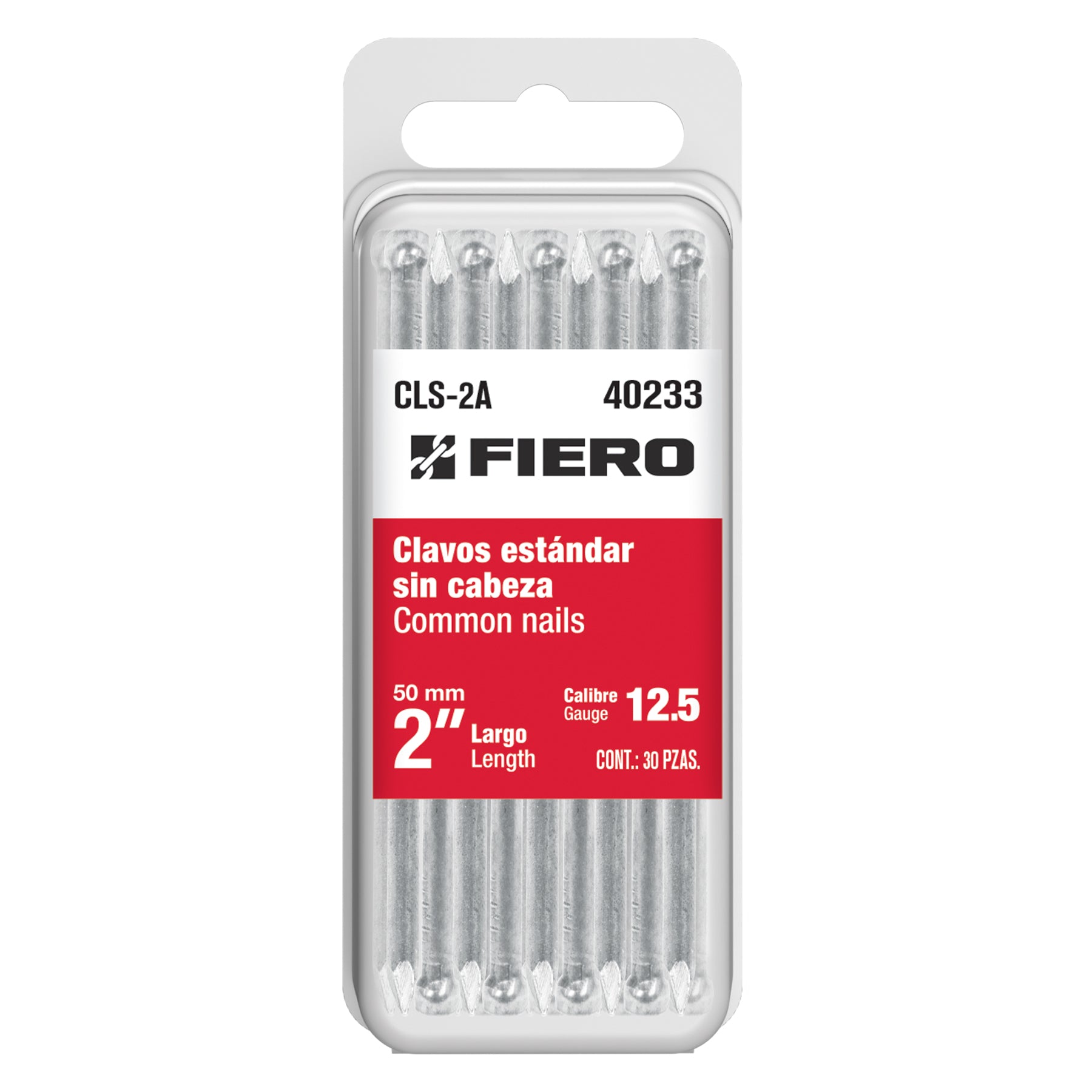 Blíster con 30 clavos estándar 2" sin cabeza, Fiero