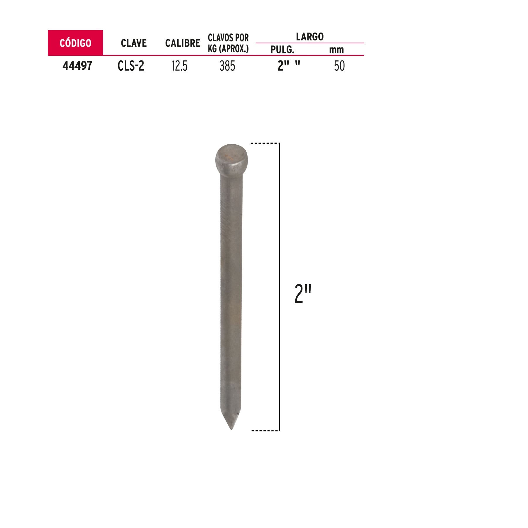 Bolsa con 1 kg de clavo estándar 2" sin cabeza, Fiero