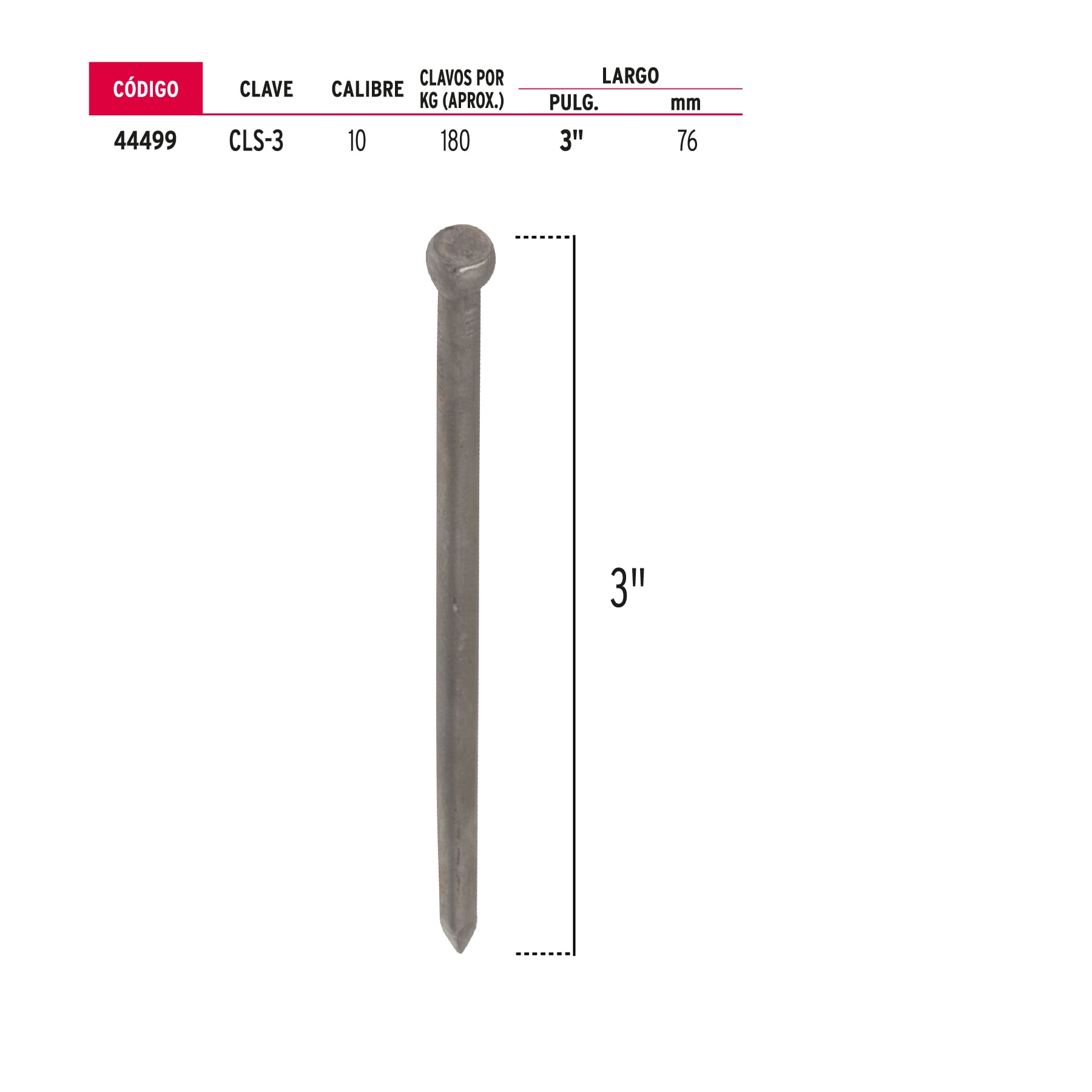 Bolsa con 1 kg de clavo estándar 3" sin cabeza, Fiero