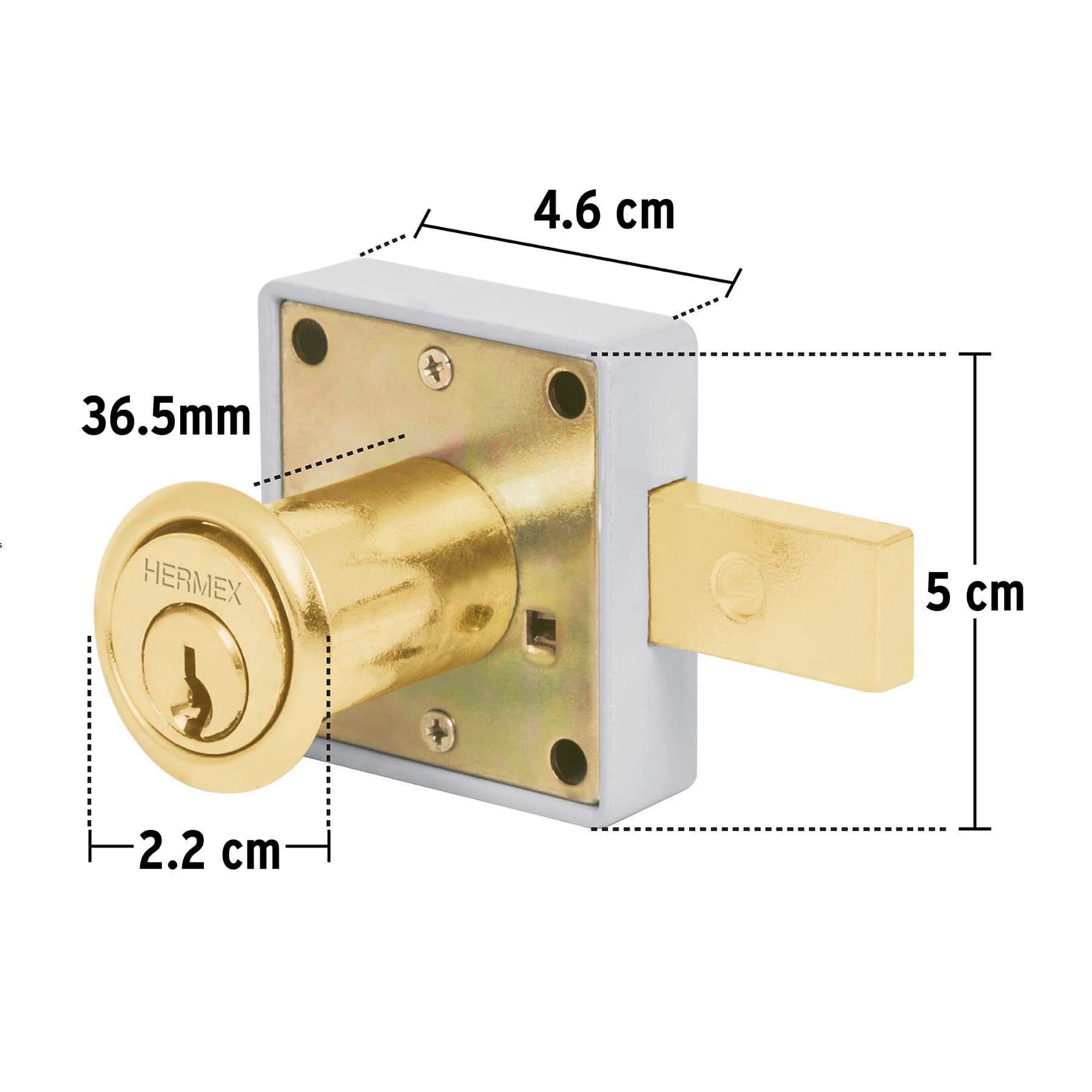 Cerradura para mueble, modelo 25, latón, Hermex