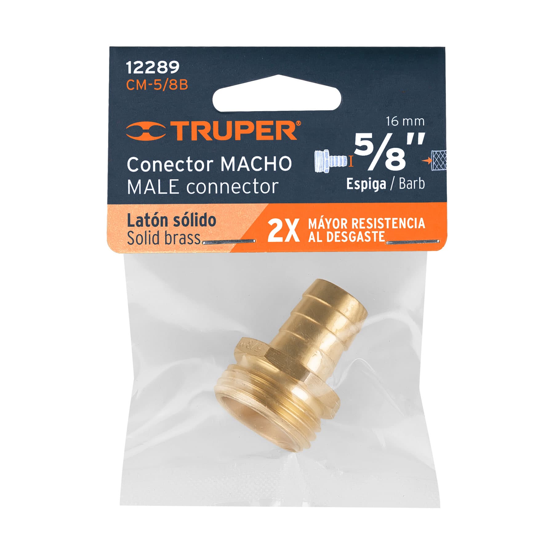 Conector 5/8" macho de latón sólido para manguera, Truper