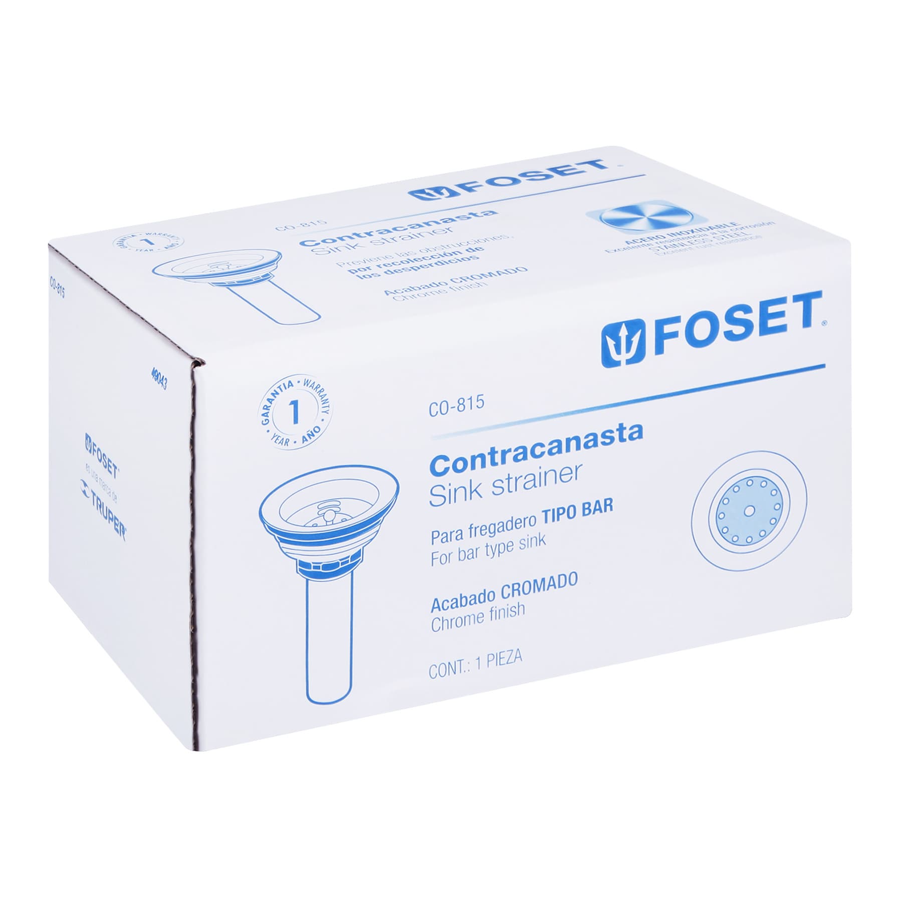 Contracanasta 2-1/2" inoxidable tipo bar, Foset