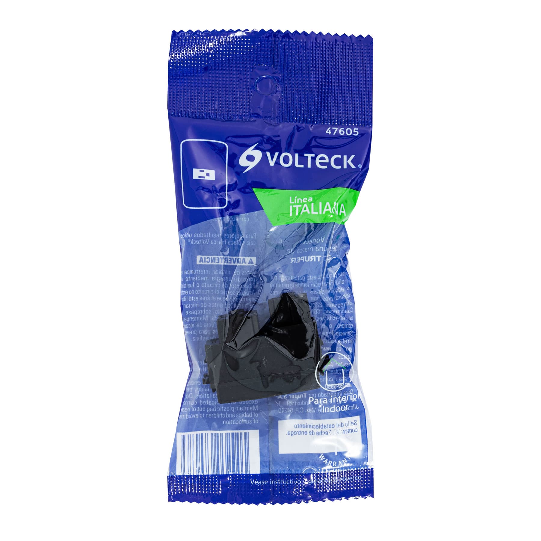 Contacto sencillo, 2 polos + tierra, línea Italiana, negro