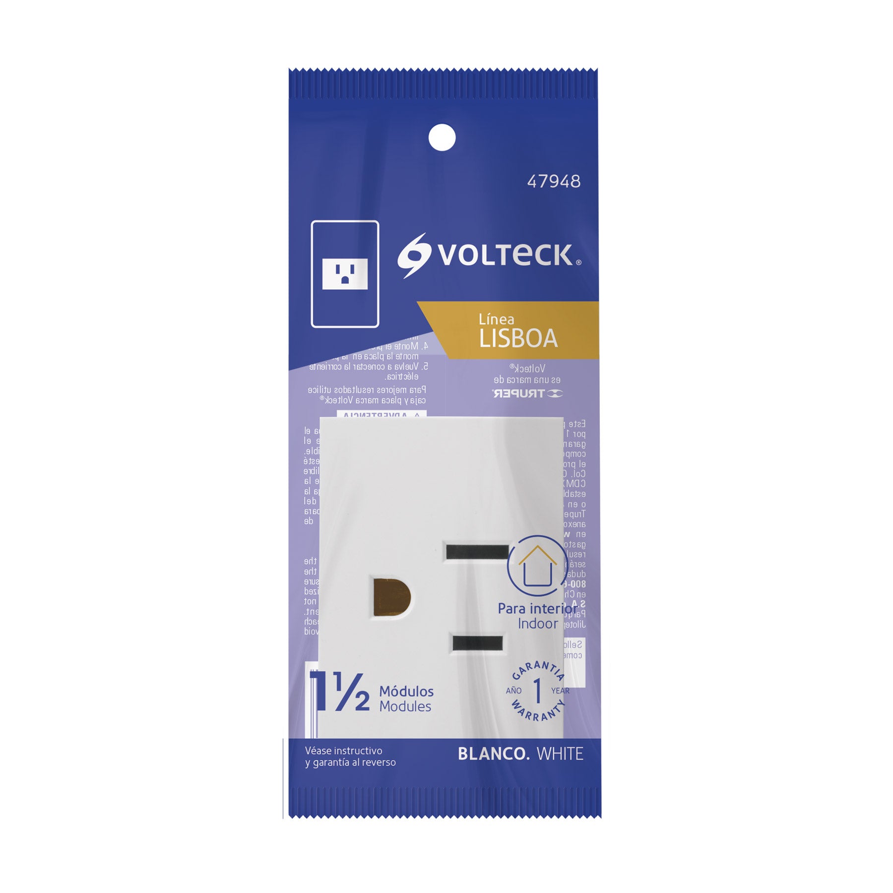 Contacto aterrizado blanco de 1.5 módeloulos, línea Lisboa