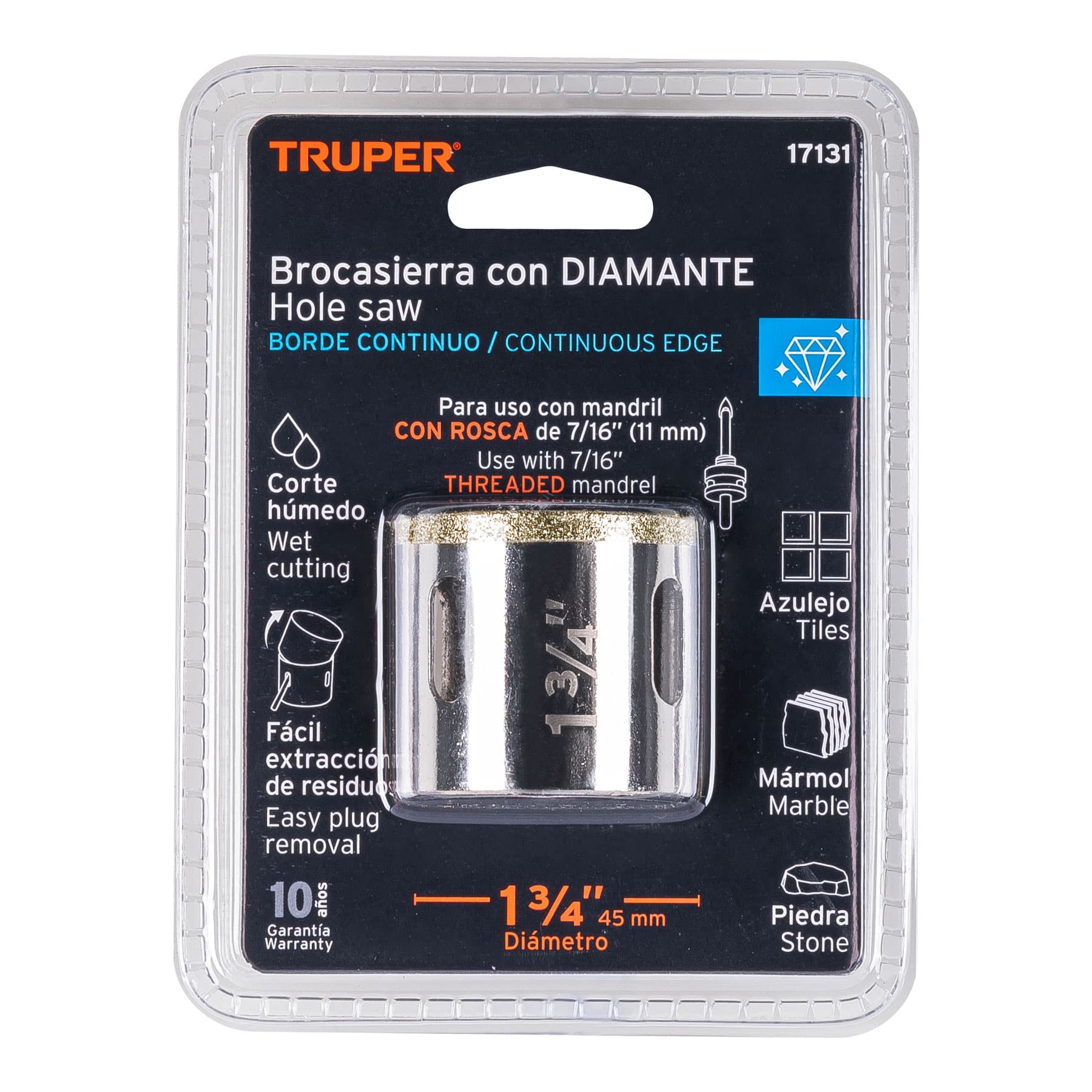 Brocasierra diamante 1-3/4" borde continuo, Truper