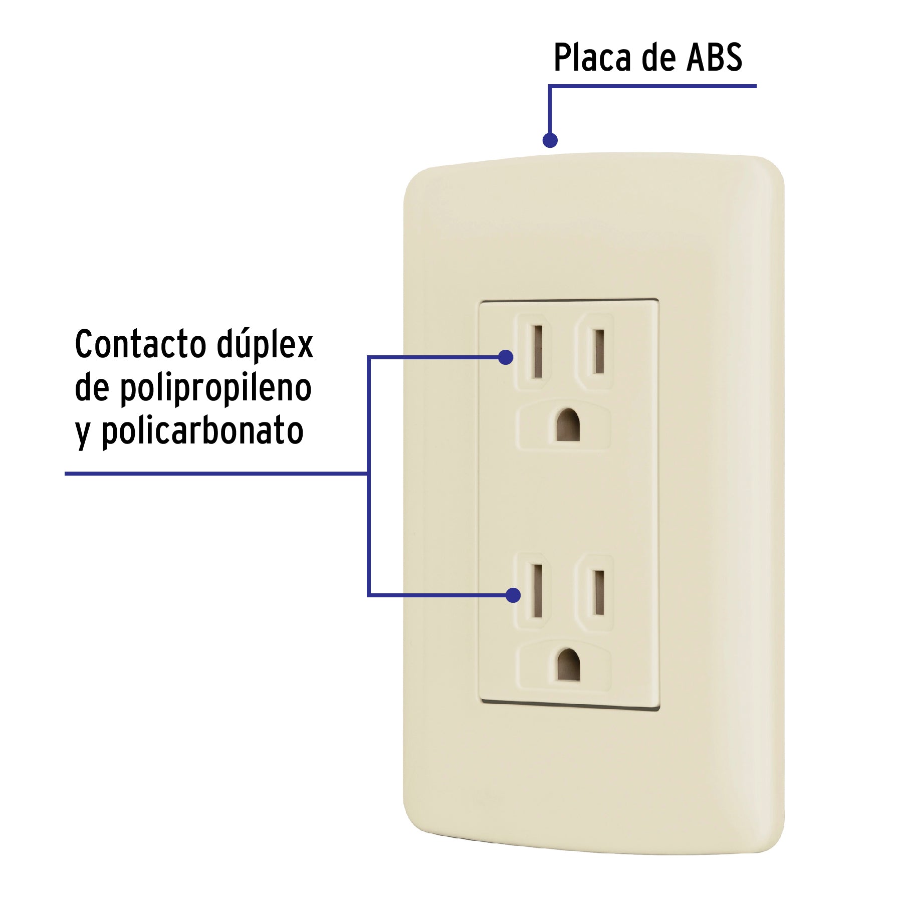 Contacto dúplex aterrizado, color marfil, línea Italiana