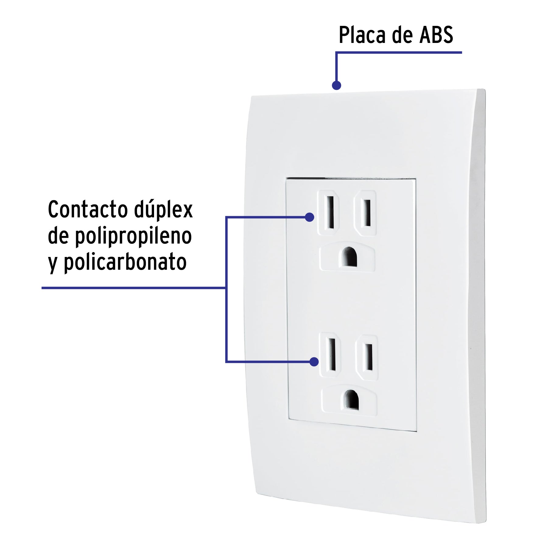 Contacto dúplex, 2 polos + tierra, línea Oslo, blanco