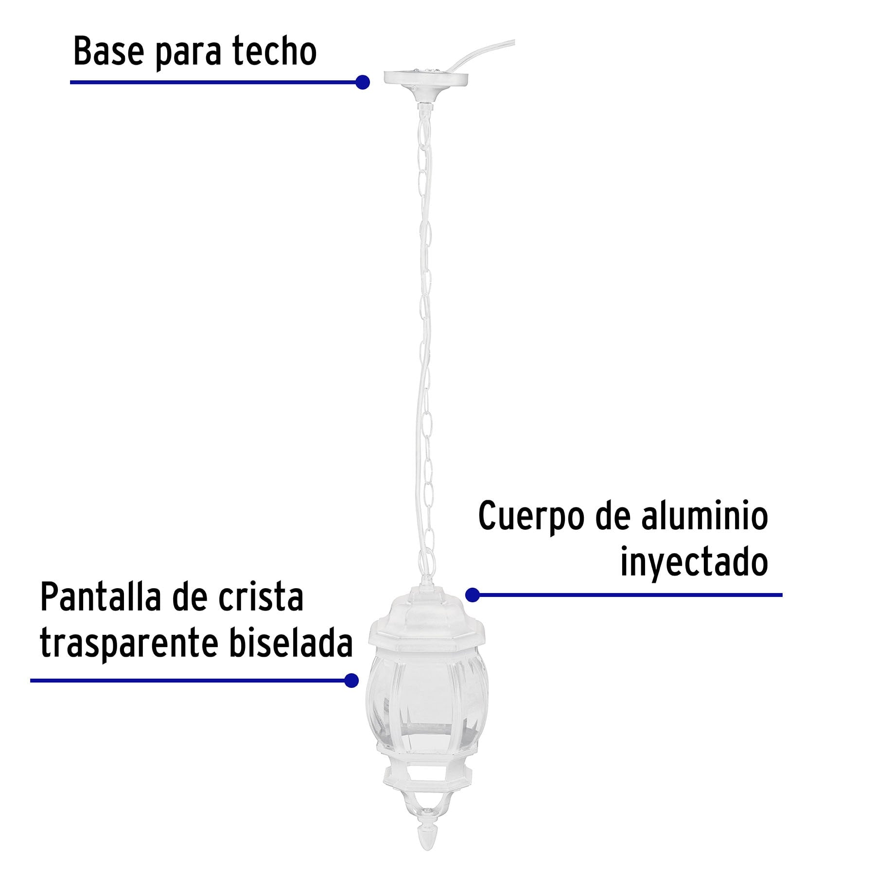 Arbotante tipo farol tradicional colgante para exterior, blanco