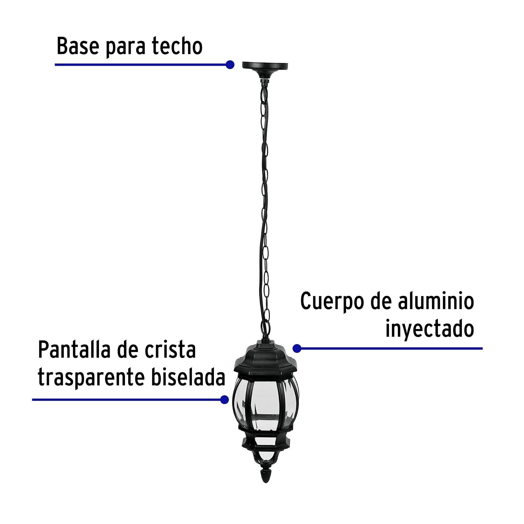 Arbotante tipo farol tradicional colgante para exterior, negro