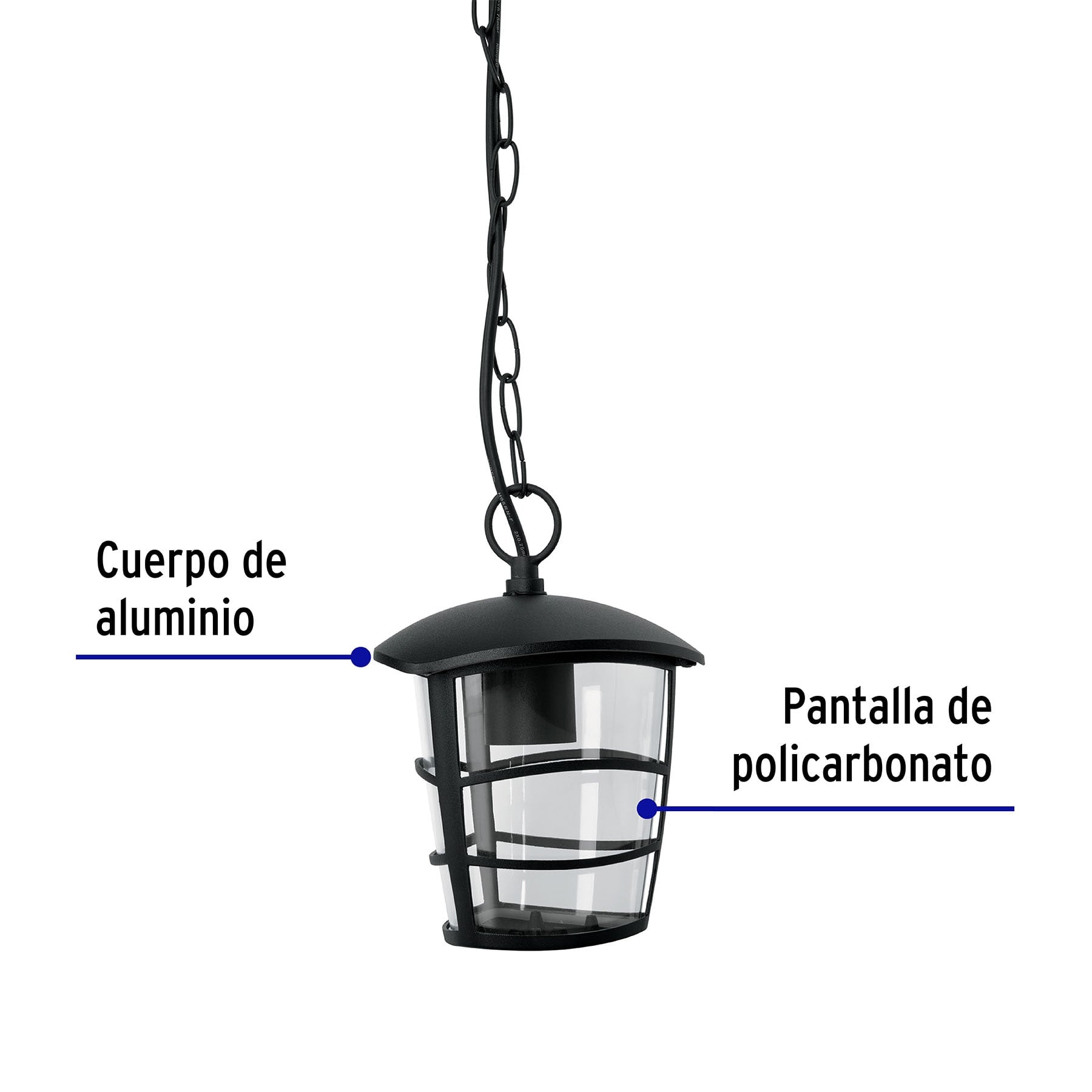 Arbotante tipo farol moderno colgante para exteriores, negro