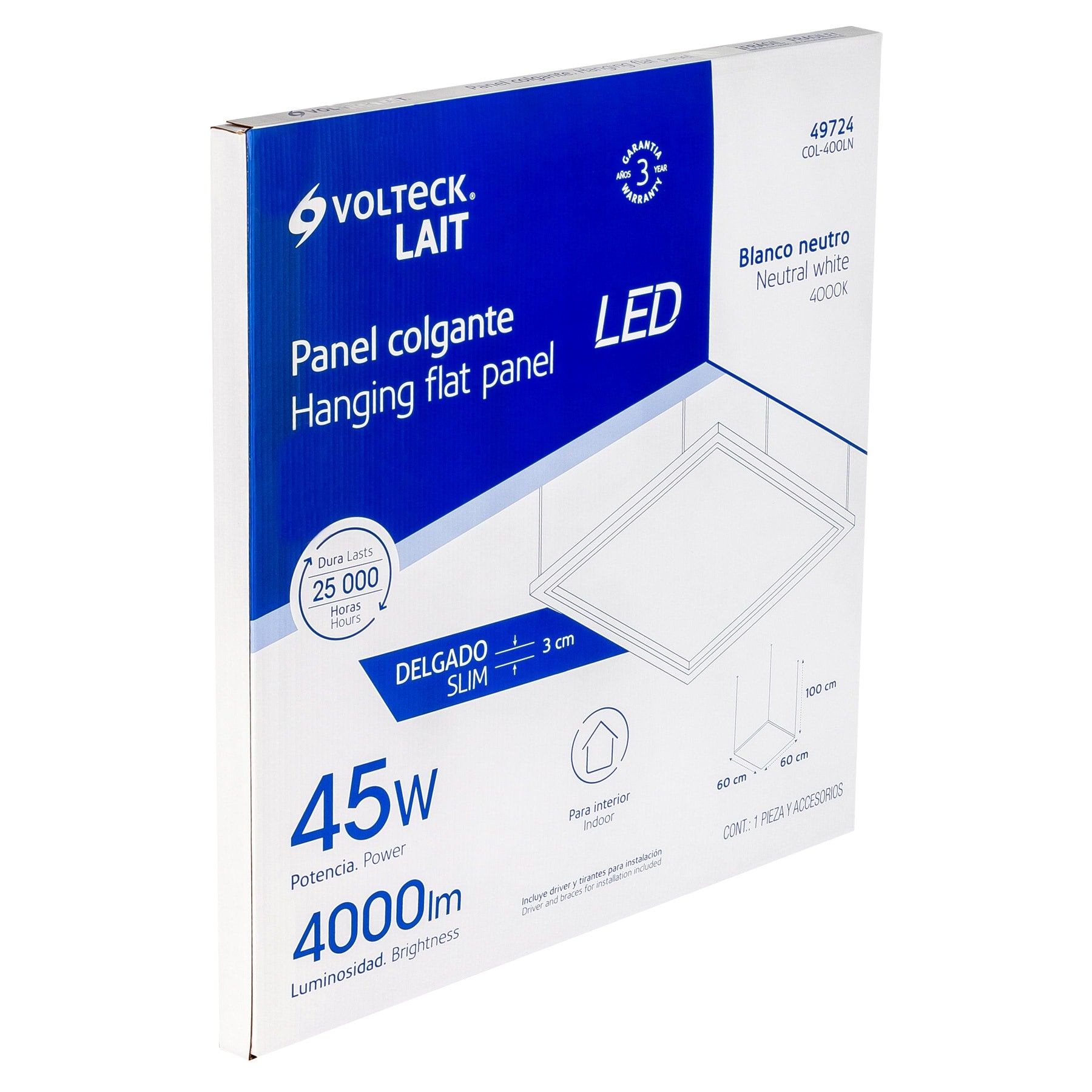 Panel delgado colgante de LED 45 W 60 x 60 cm luz neutra