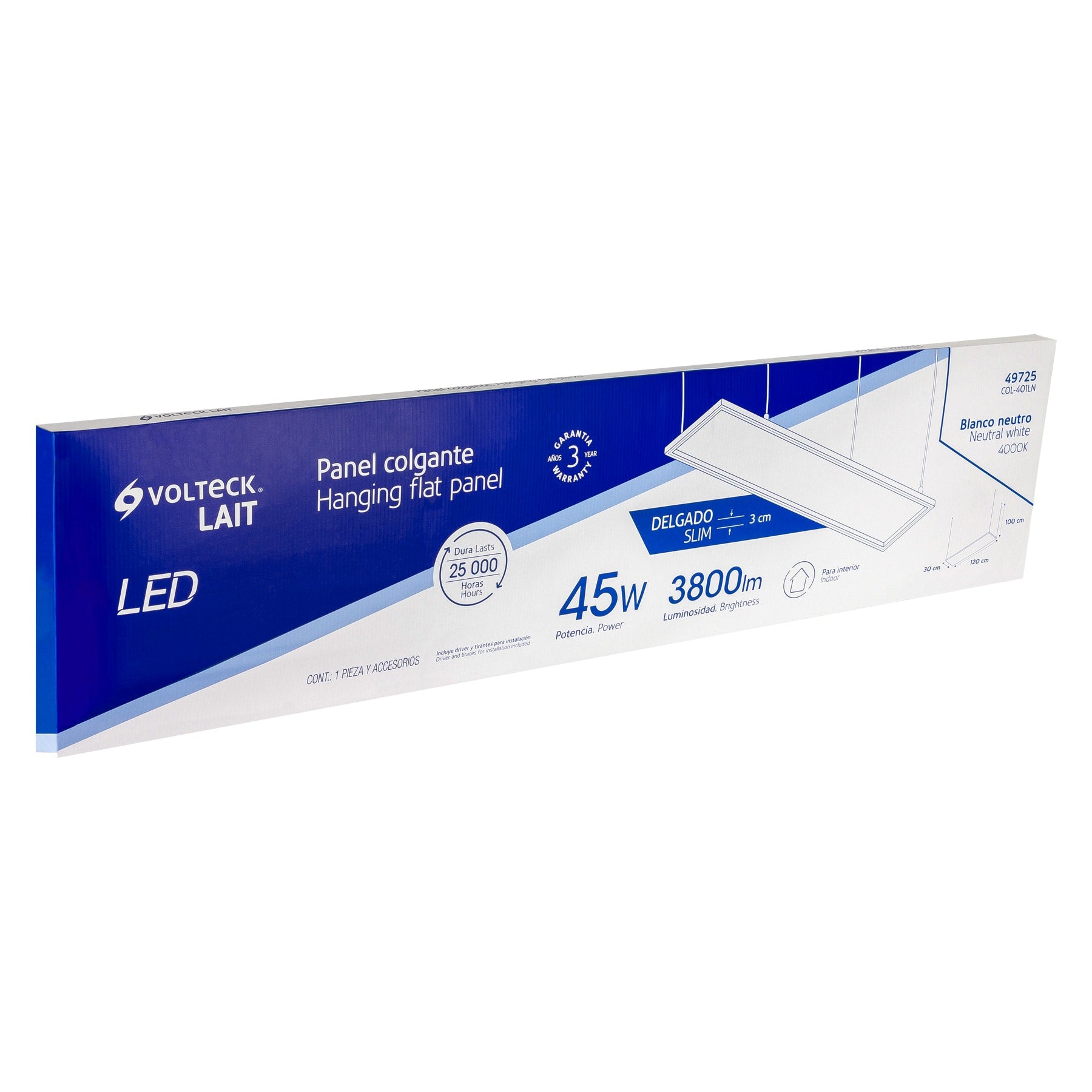 Panel delgado colgante de LED 45 W 30 x 120 cm luz neutra