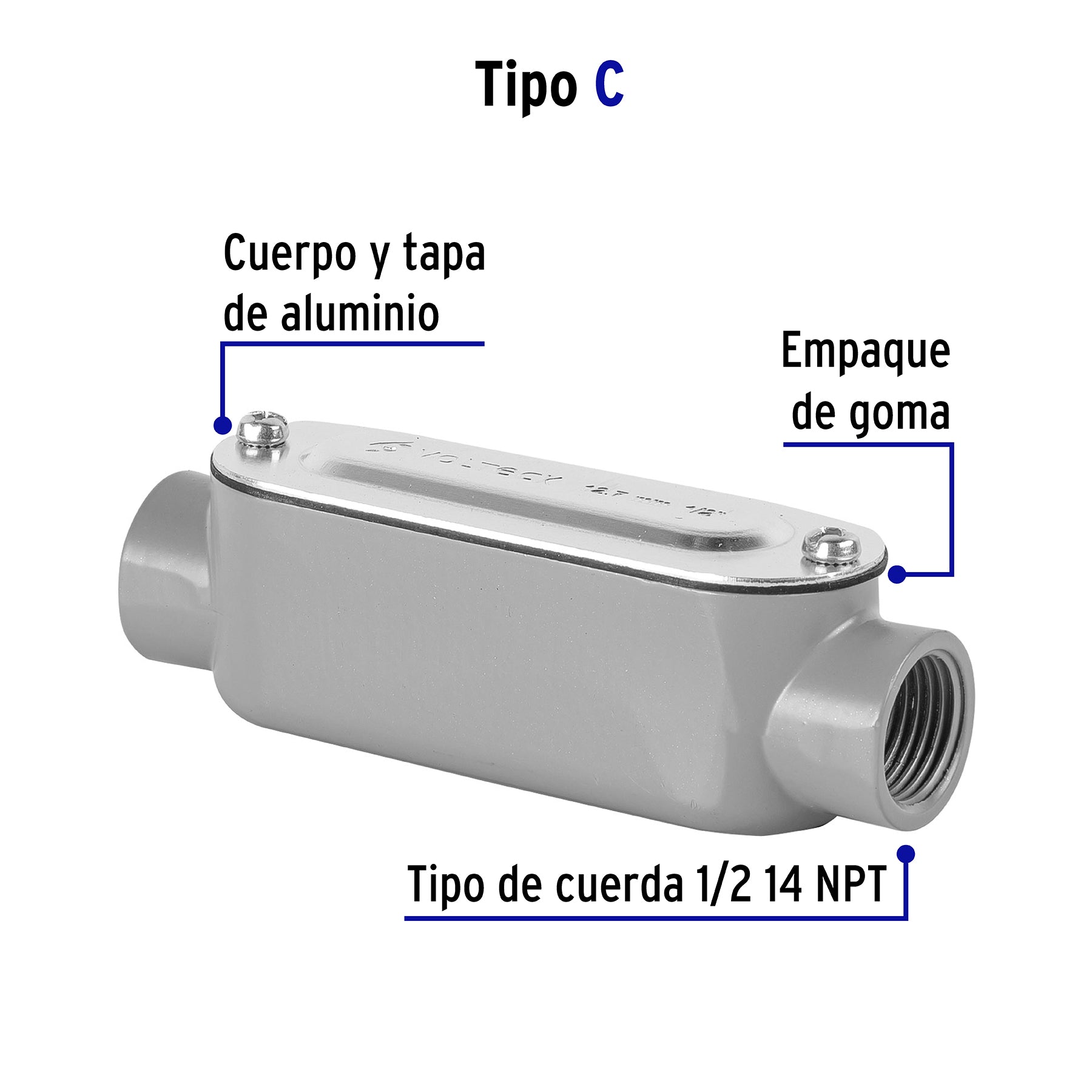 Condulet 1/2" conexión tipo C, Volteck