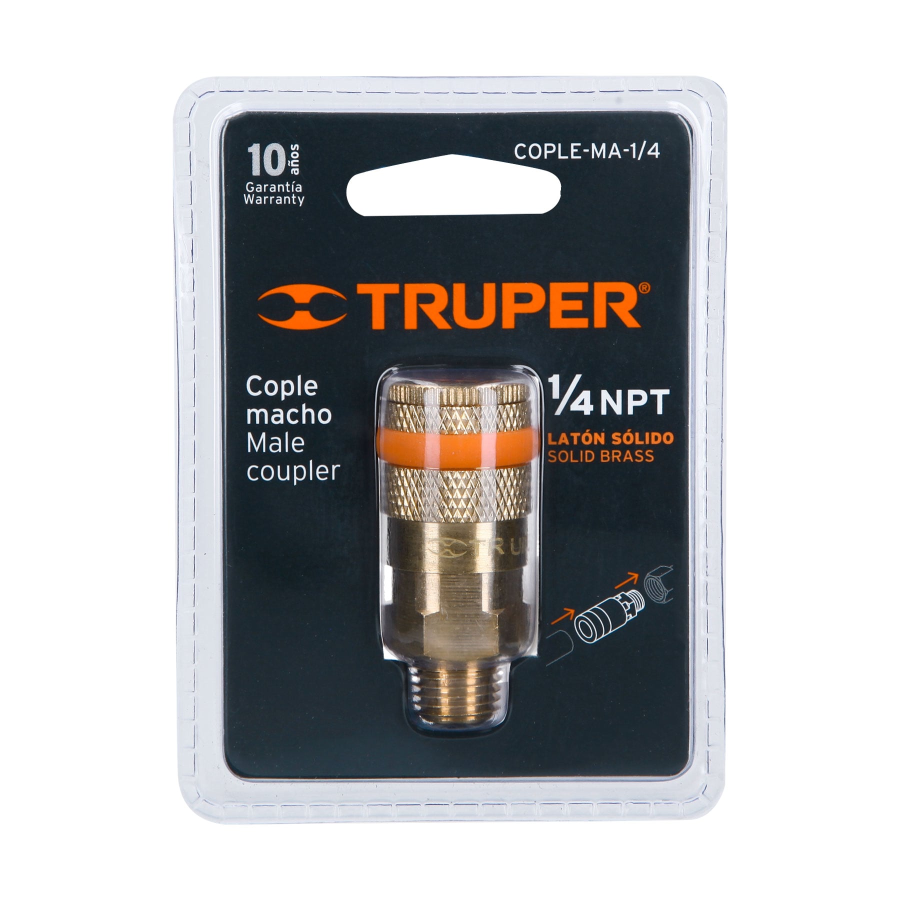 Cople rápido de latón, macho, cuerda 1/4" NPT, Truper