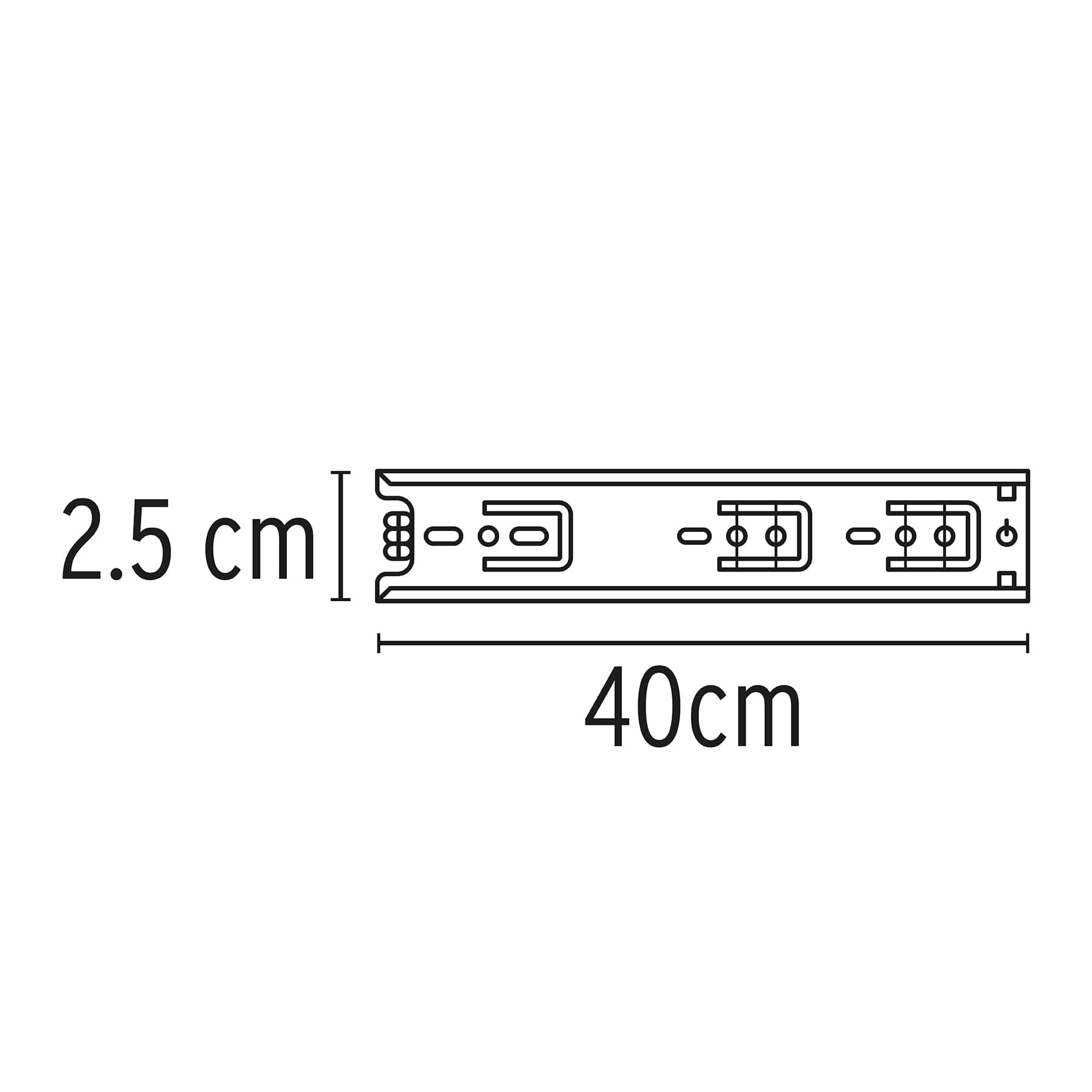 Bolsa con 2 correderas extensión 40 cm para cajón, ancho 2.5 cm