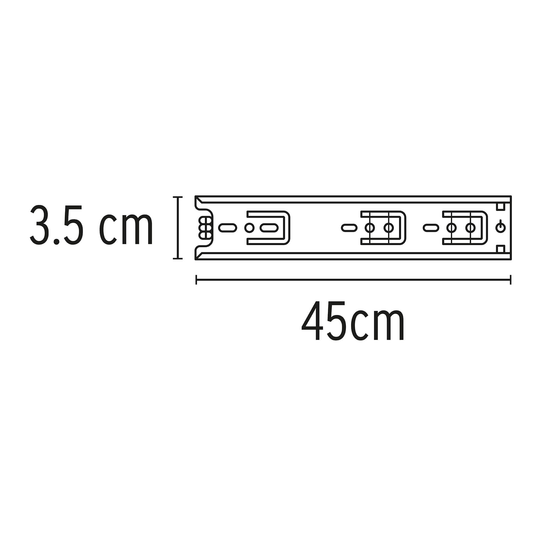 Bolsa con 2 correderas extensión 45 cm para cajón, ancho 3.5 cm