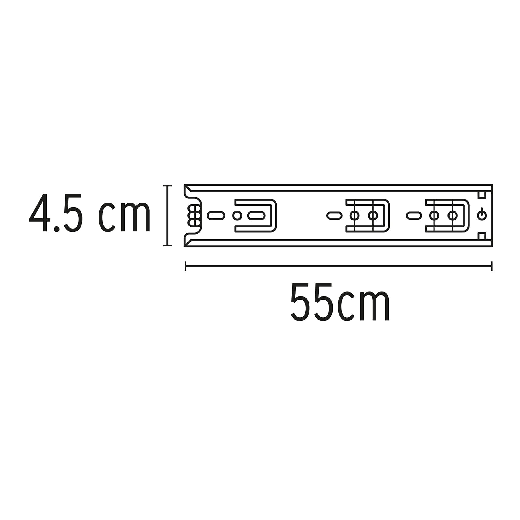 Bolsa con 2 correderas extensión 55 cm para cajón, ancho 4.5 cm