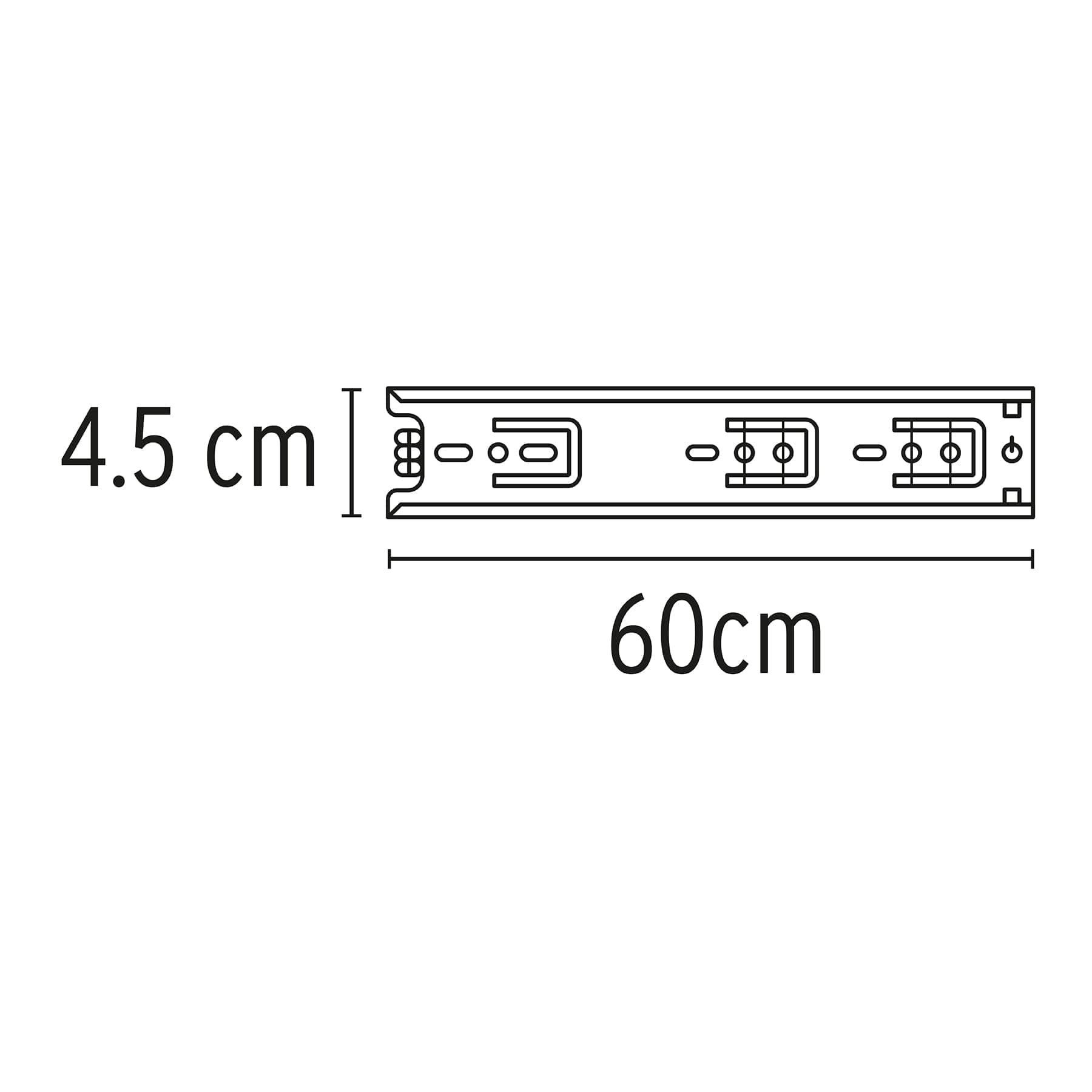 Bolsa con 2 correderas extensión 60 cm para cajón, ancho 4.5 cm