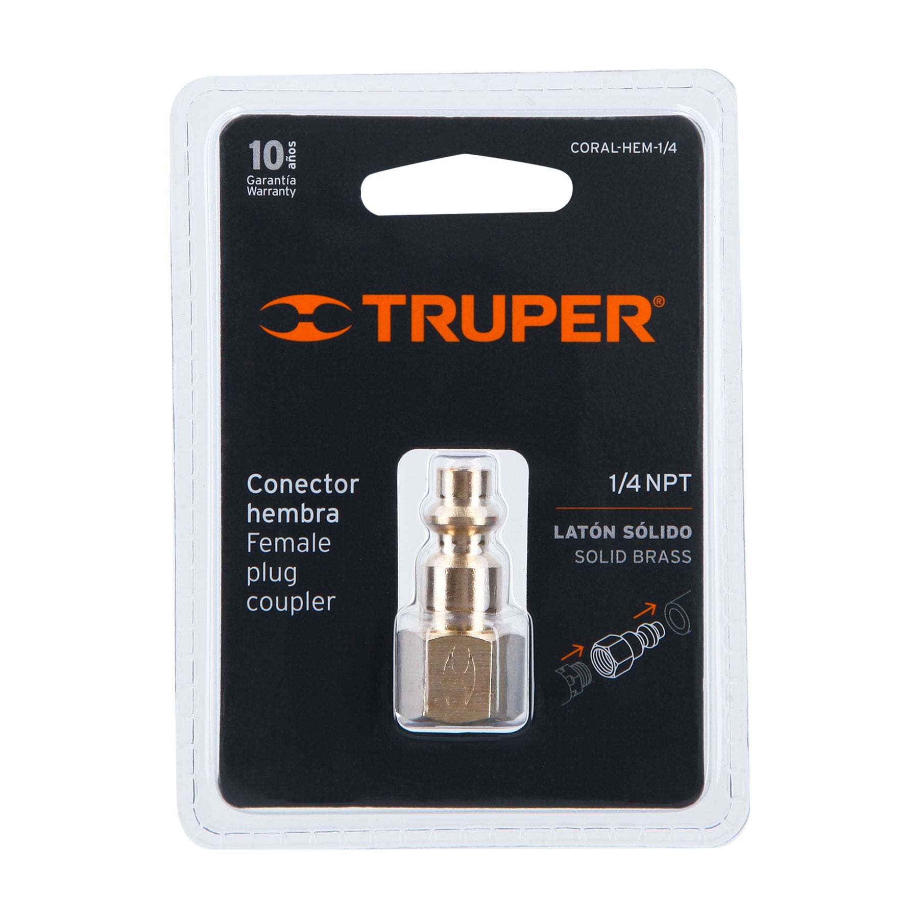 Conector rápido de latón, hembra, cuerda 1/4" NPT, Truper
