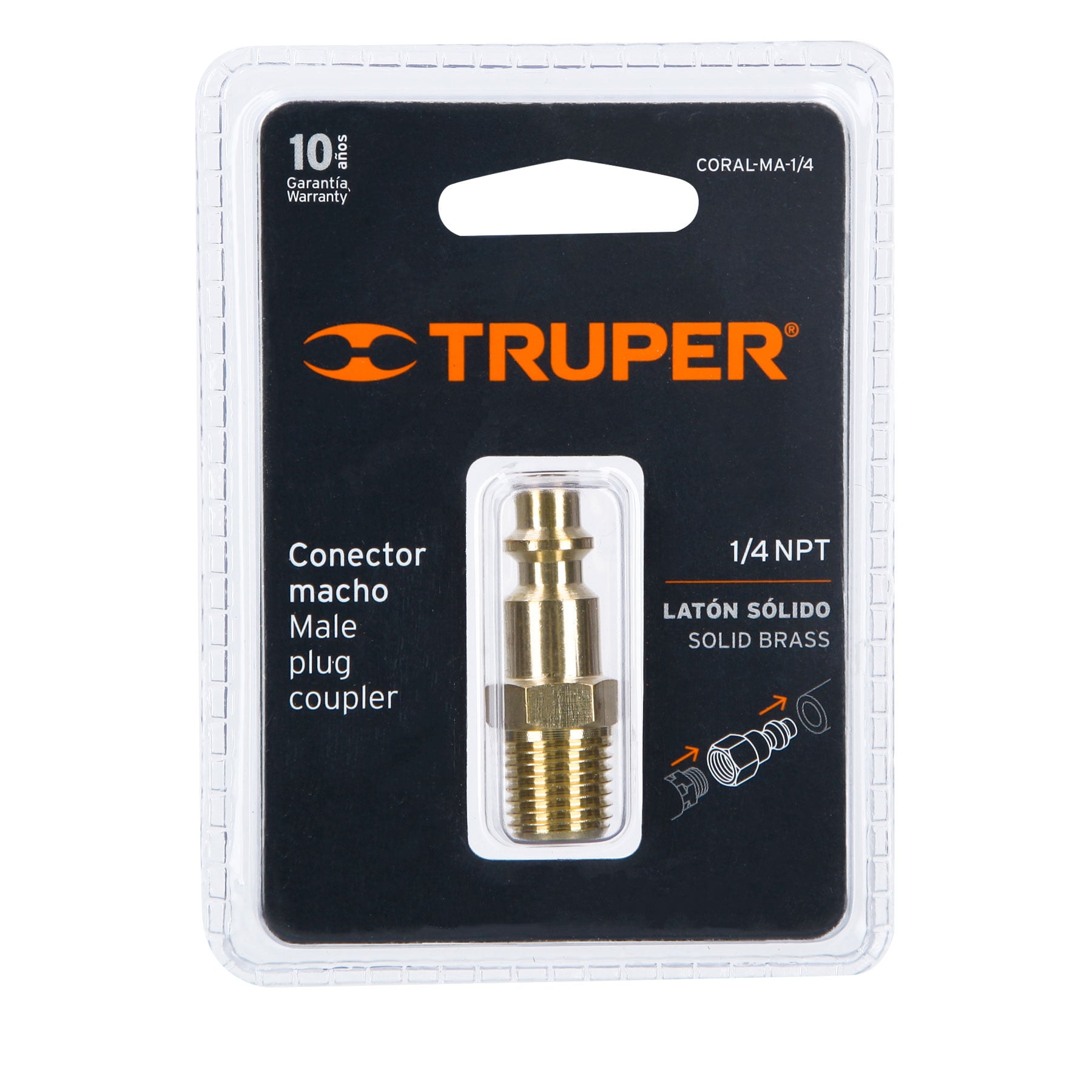 Conector rápido de latón, macho, cuerda 1/4" NPT, Truper
