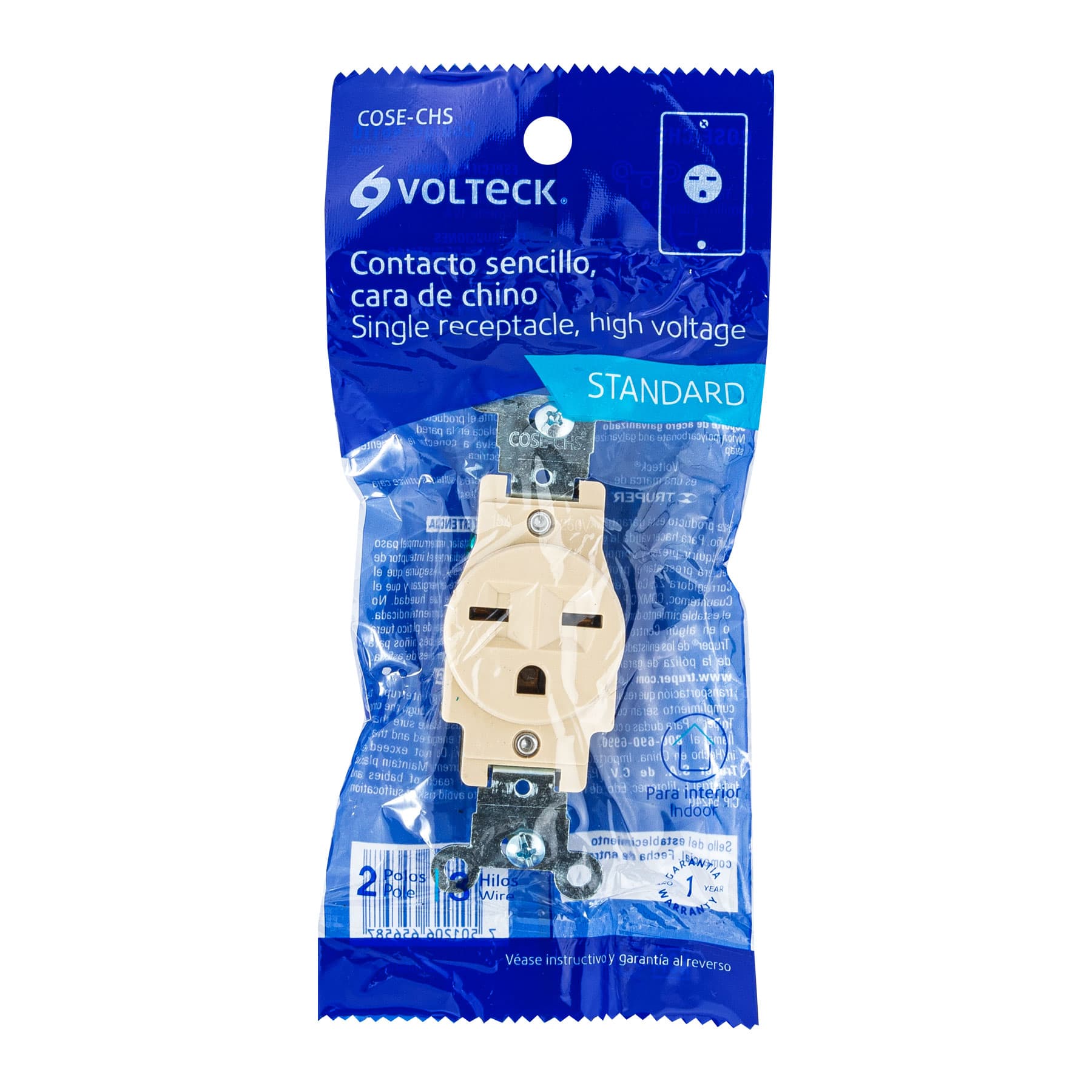 Contacto sencillo, cara de chino, Standard, marfil, Volteck