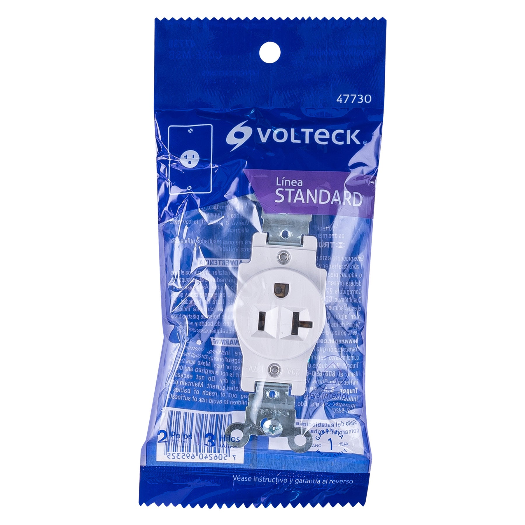 Contacto sencillo, 2 polos 3 hilos, 20 A, Standard, blanco