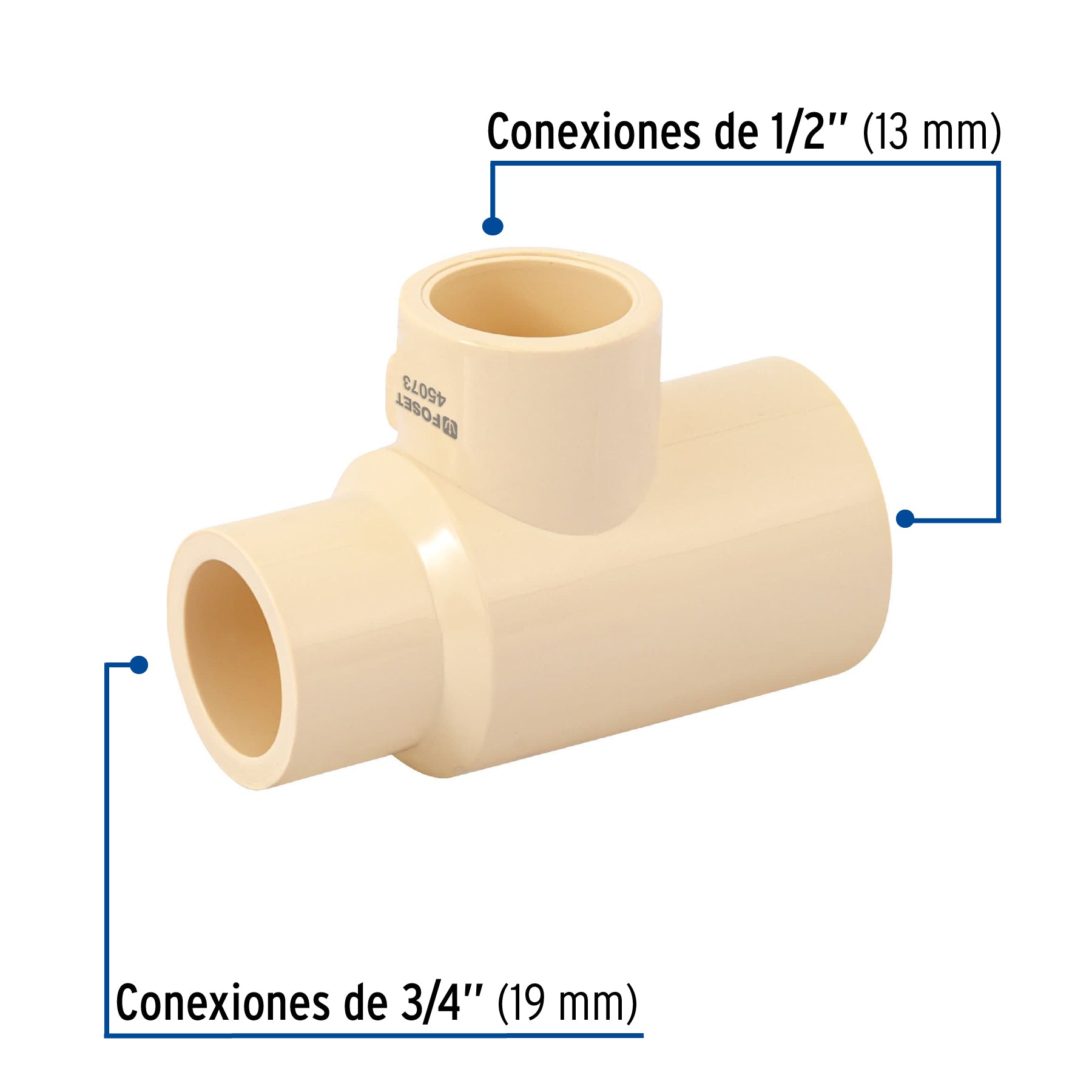 Tee reducida lateral de CPVC 3/4" x 1/2" x 1/2" , Foset