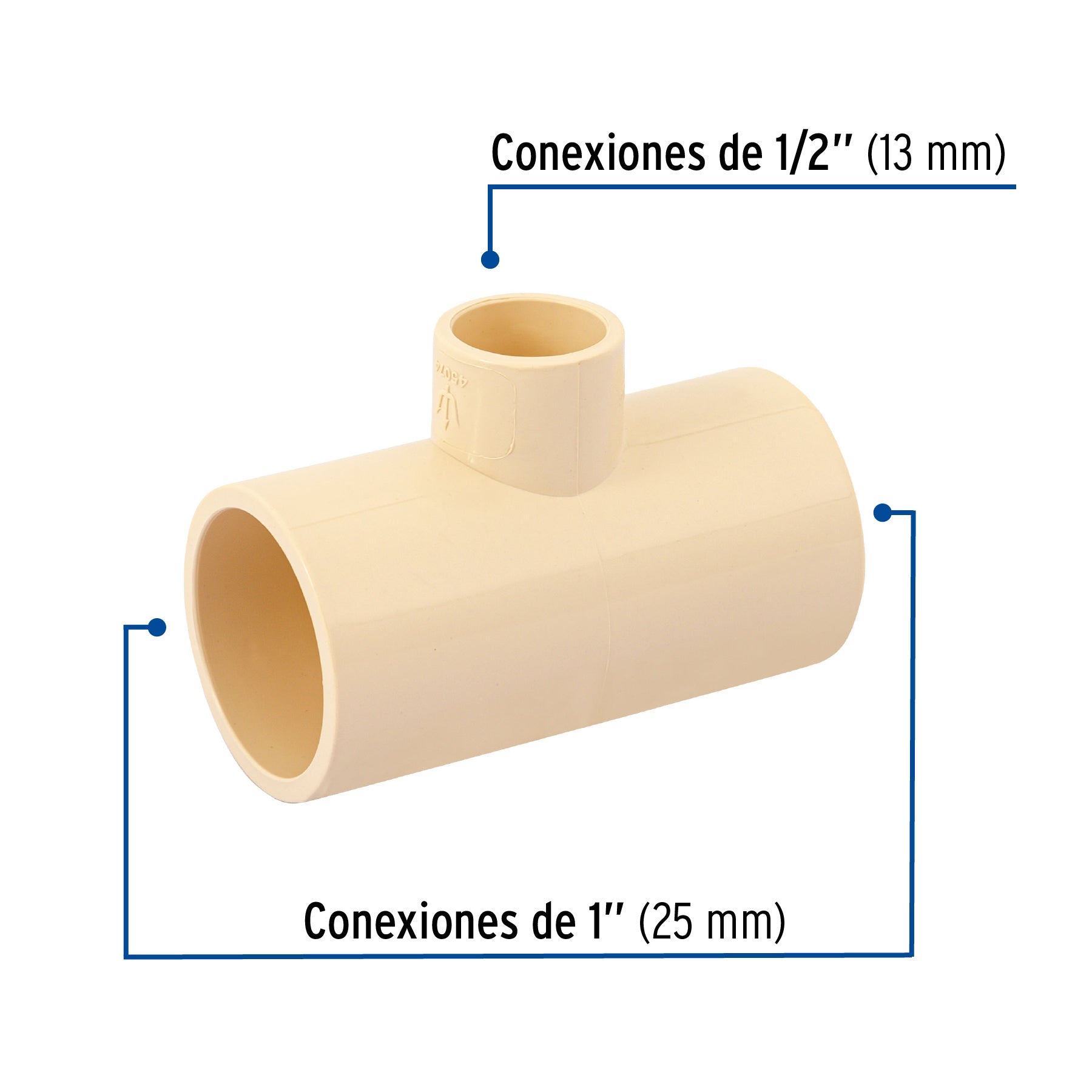 Tee reducida central de CPVC 1" x 1" x 1/2", Foset