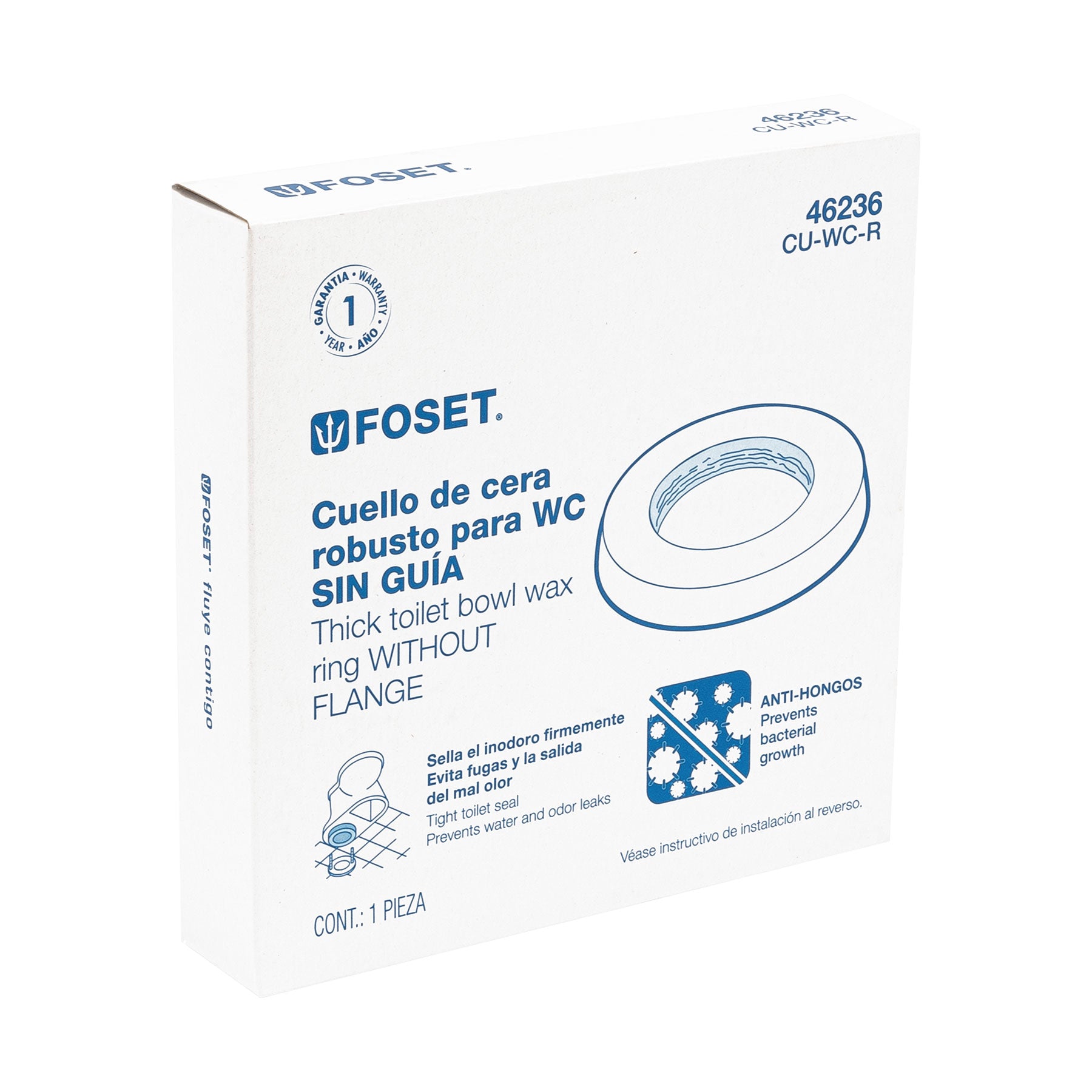 Cuello de cera sin guía para WC, robusto, 250 g, Foset