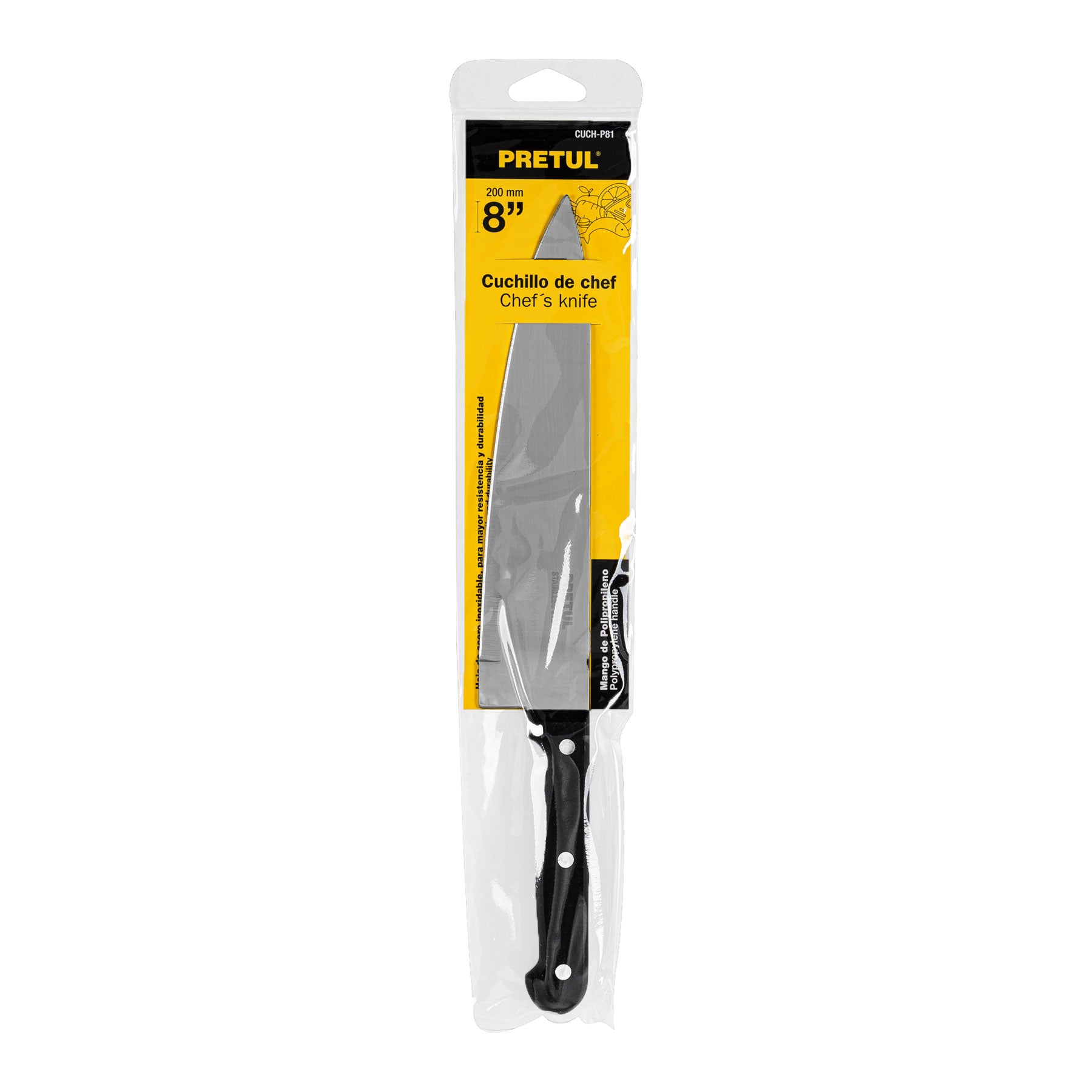 Cuchillo de chef 8" mango de polipropileno, Pretul