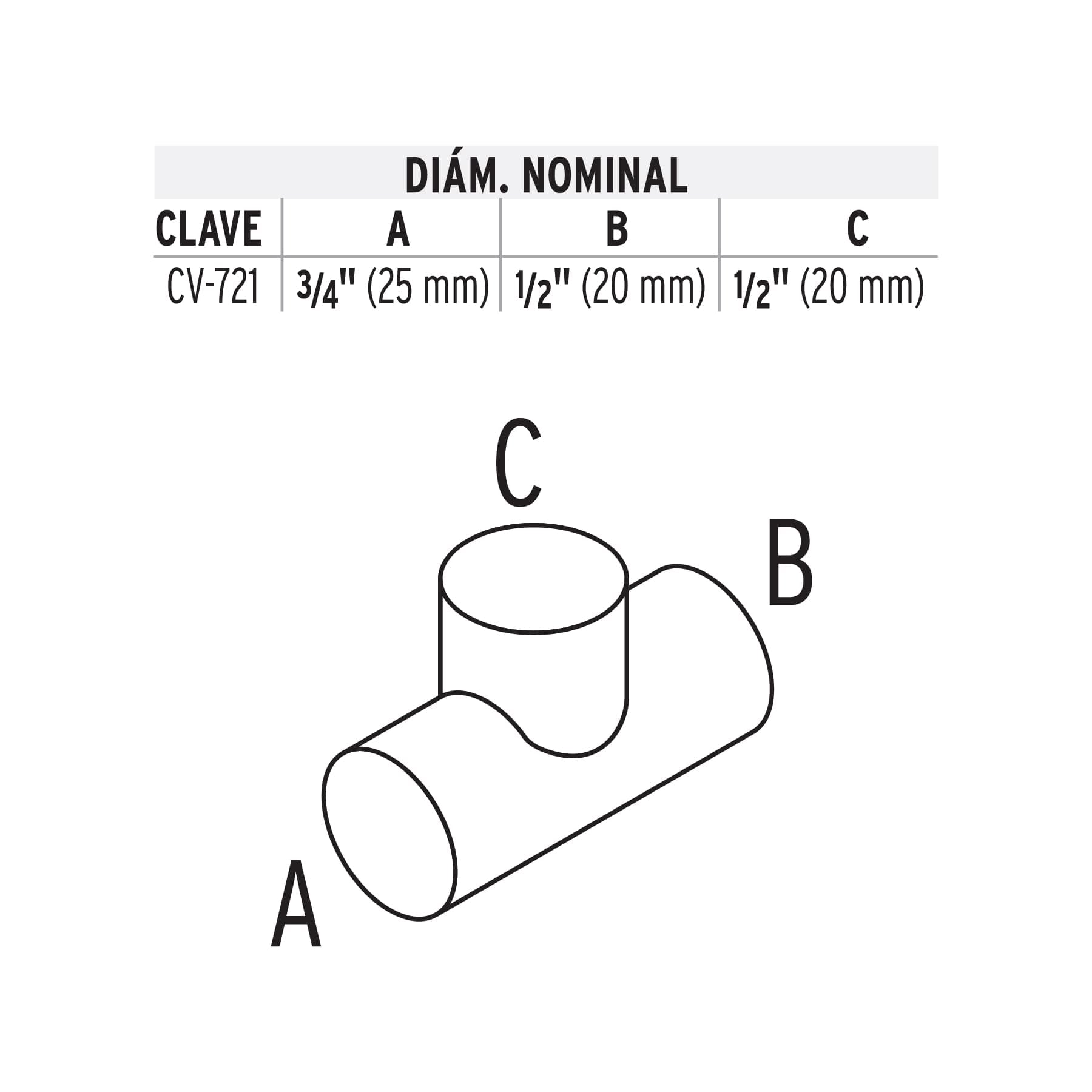 Tee reducida de PPR 3/4" x 1/2" x 1/2", Foset