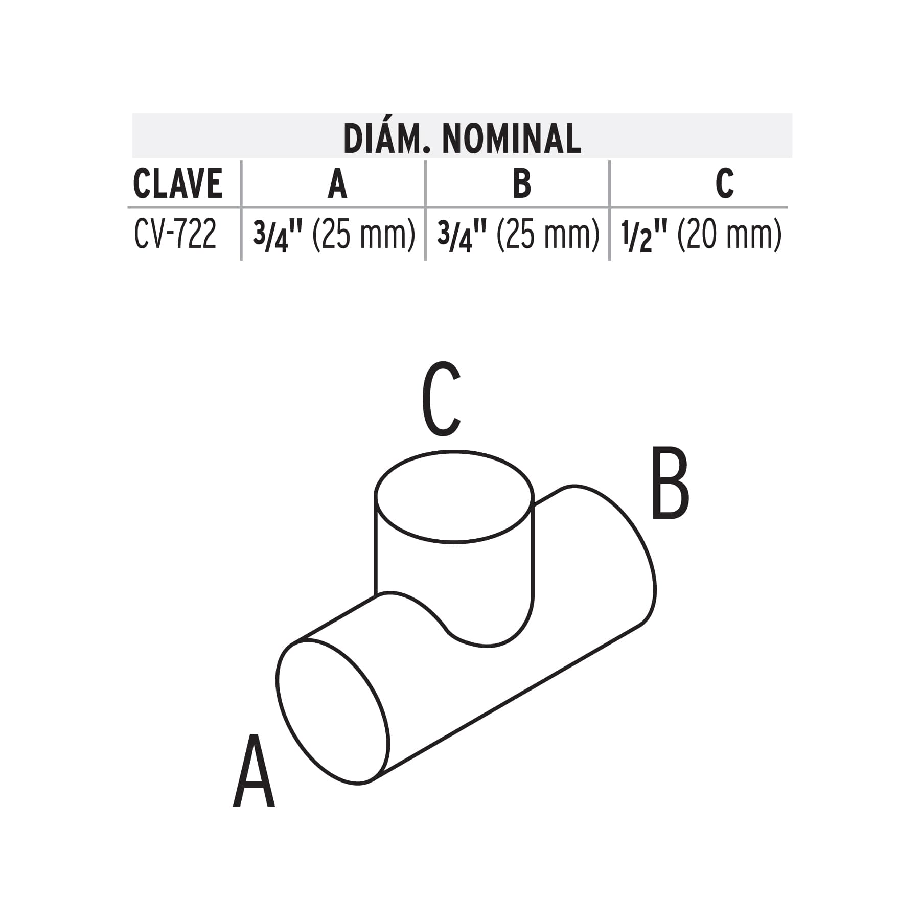 Tee reducida de PPR 3/4" x 3/4" x 1/2", Foset
