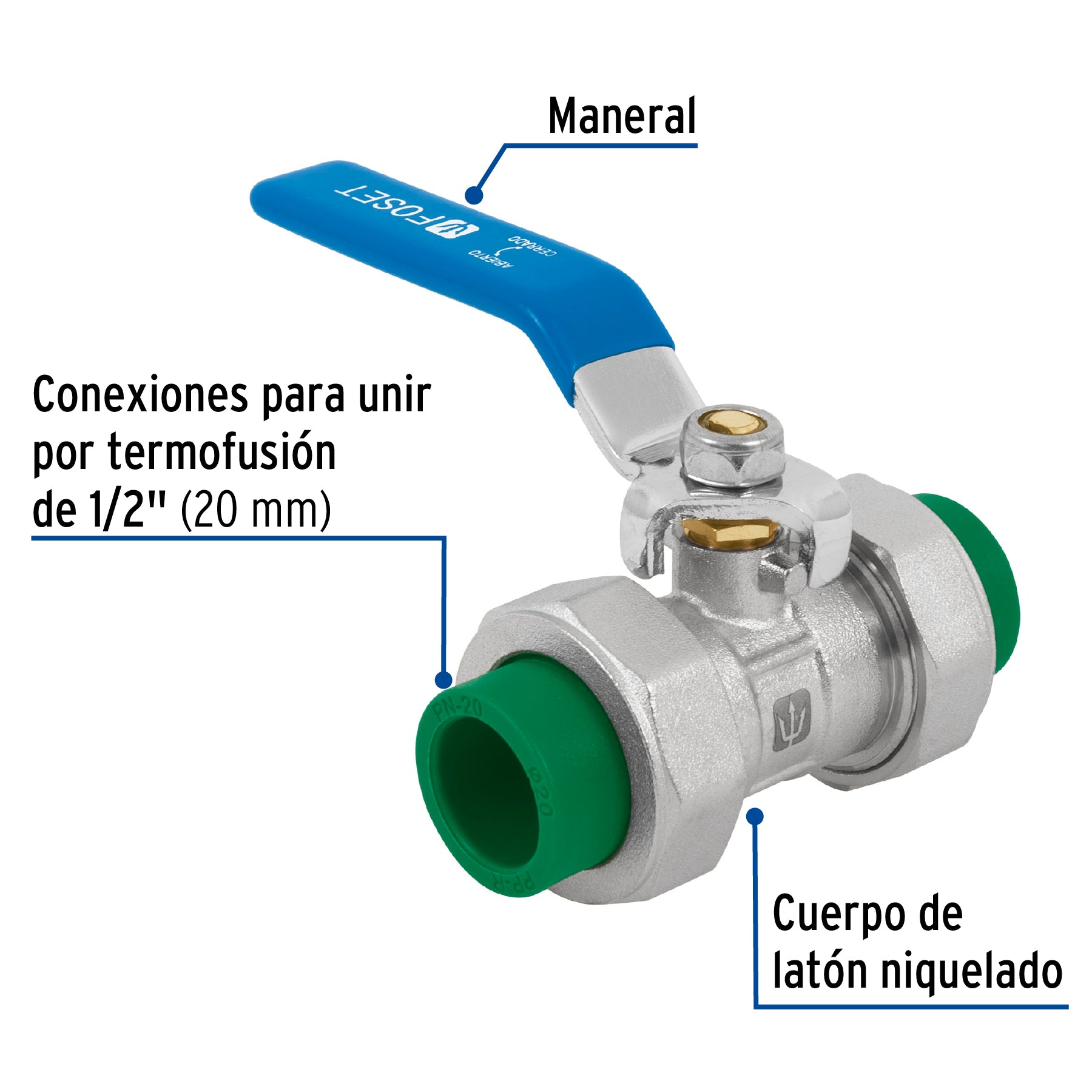 Válvula de esfera desmontable de PPR 1/2", Foset