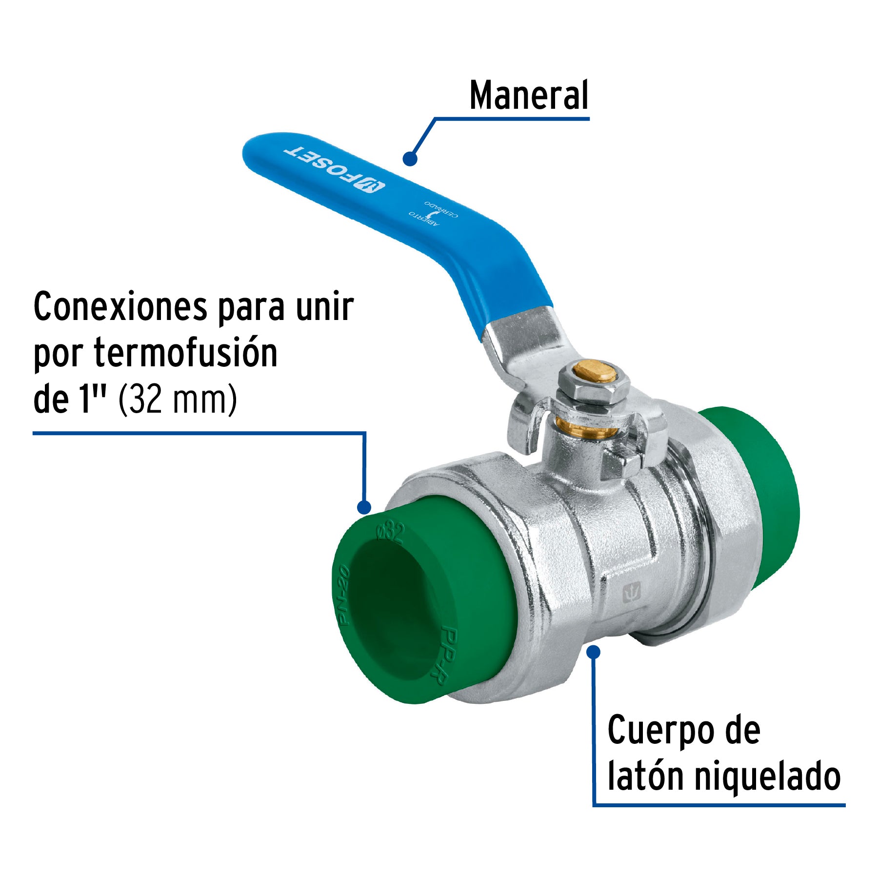 Válvula de esfera desmontable de PPR 1", Foset