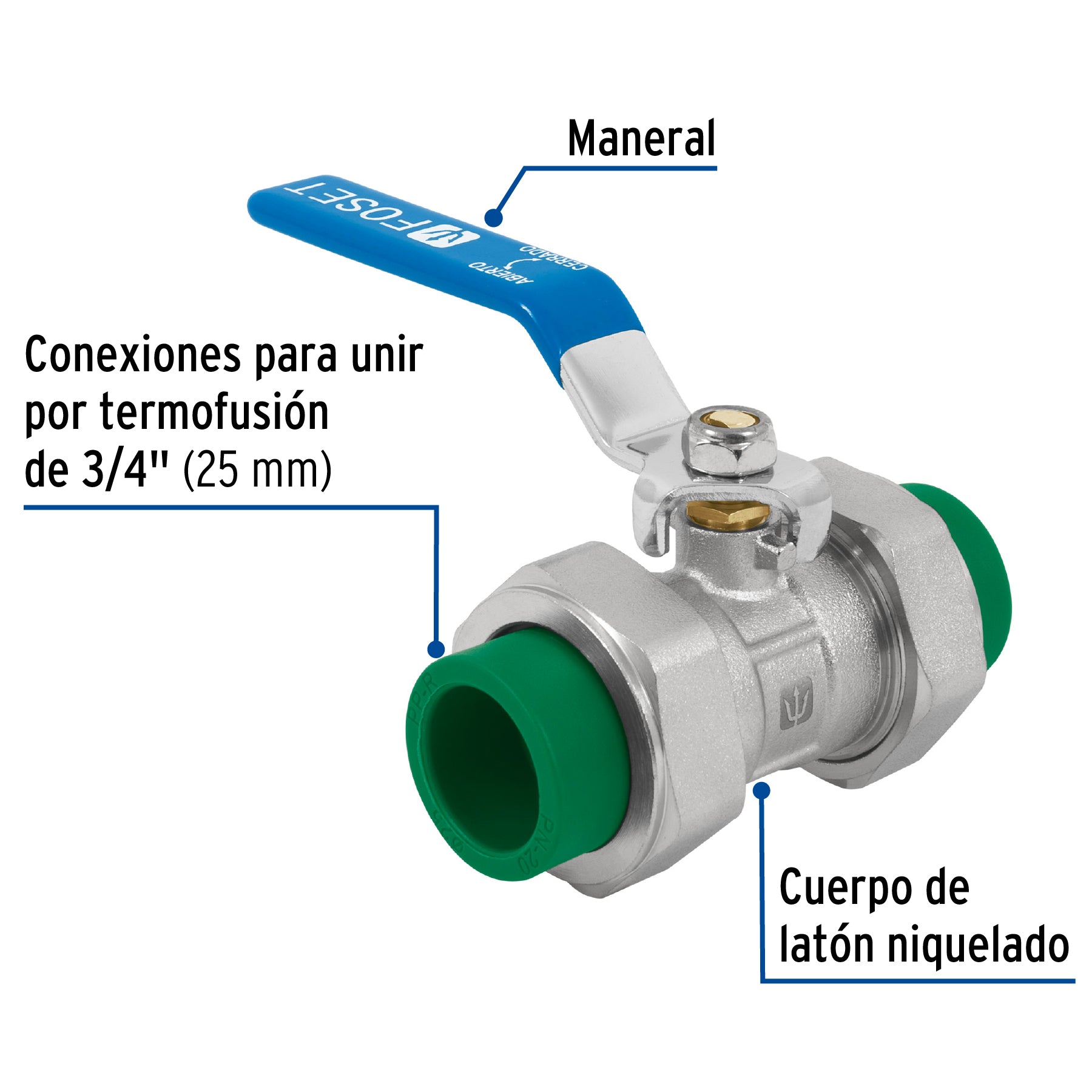 Válvula de esfera desmontable de PPR 3/4", Foset